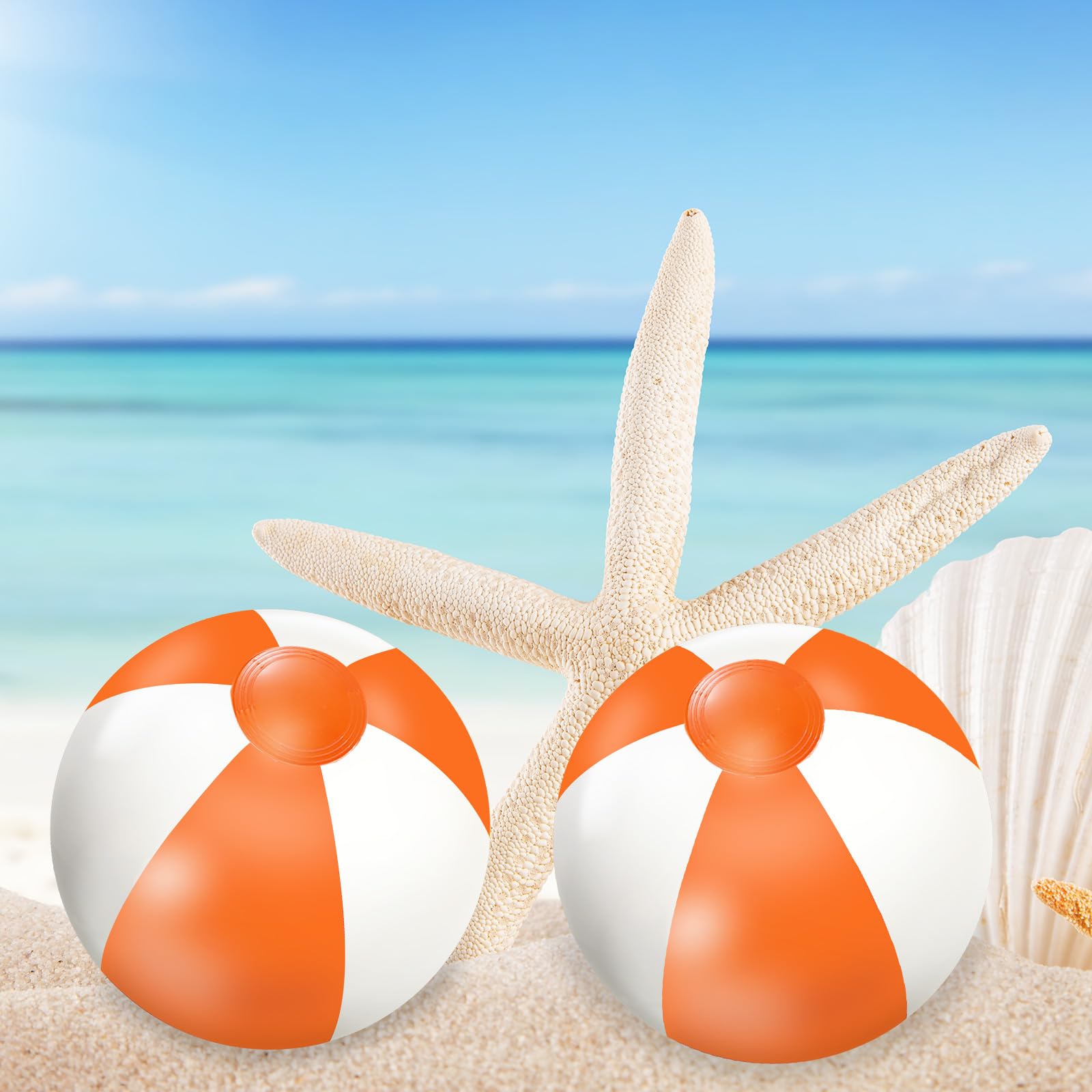 Whaline 16Pcs 16-Inch Orange & White Inflatable Beach Balls - PVC Pool Toys for Summer, Hawaiian Tropical Theme Party Decor, Water & Sand Games - Perfect for Beach Parties, Pool Fun, and Outdoor Activities