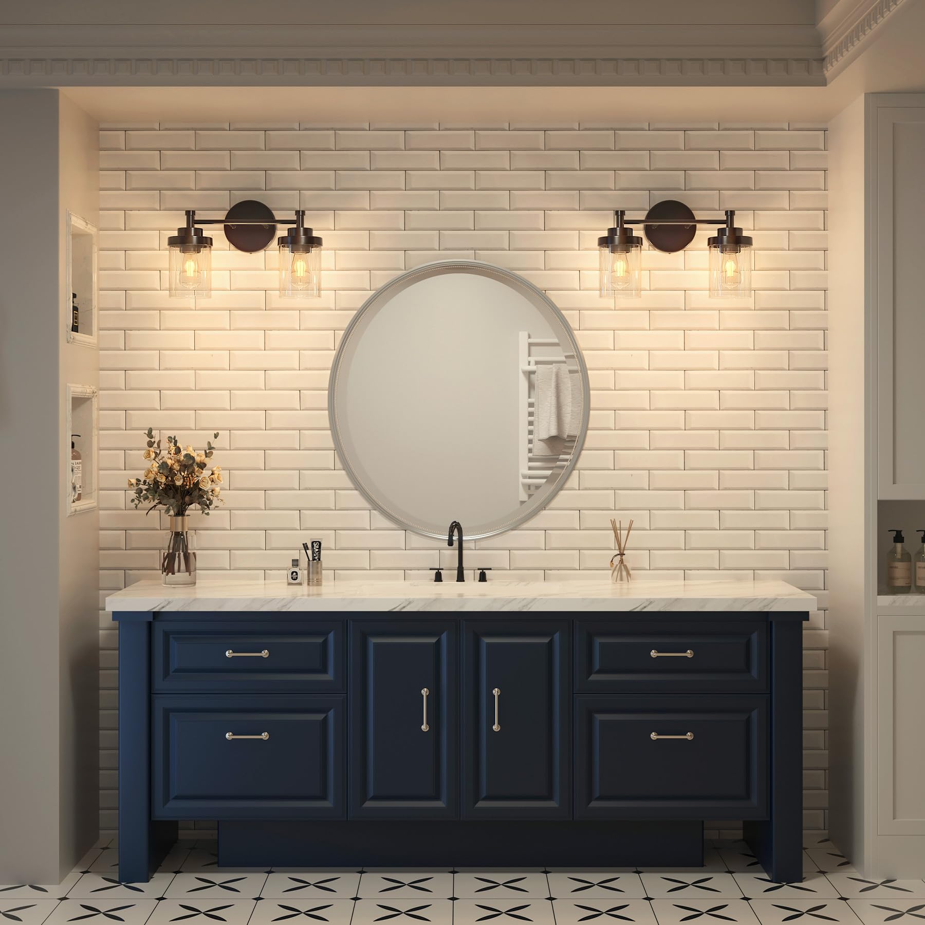 Black Bathroom Vanity Lights 2-Light Over Mirror with Glass Shades for Modern Bathrooms