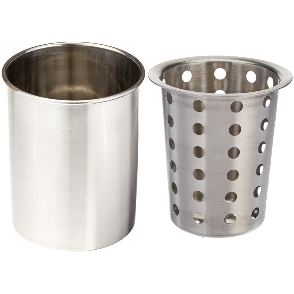 Stainless Steel Utensil Holder & Flatware Cylinder - Brushed Finish, Medium Size for Kitchen & Dining Organization | TableCraft HU2 & Winco FC-SS