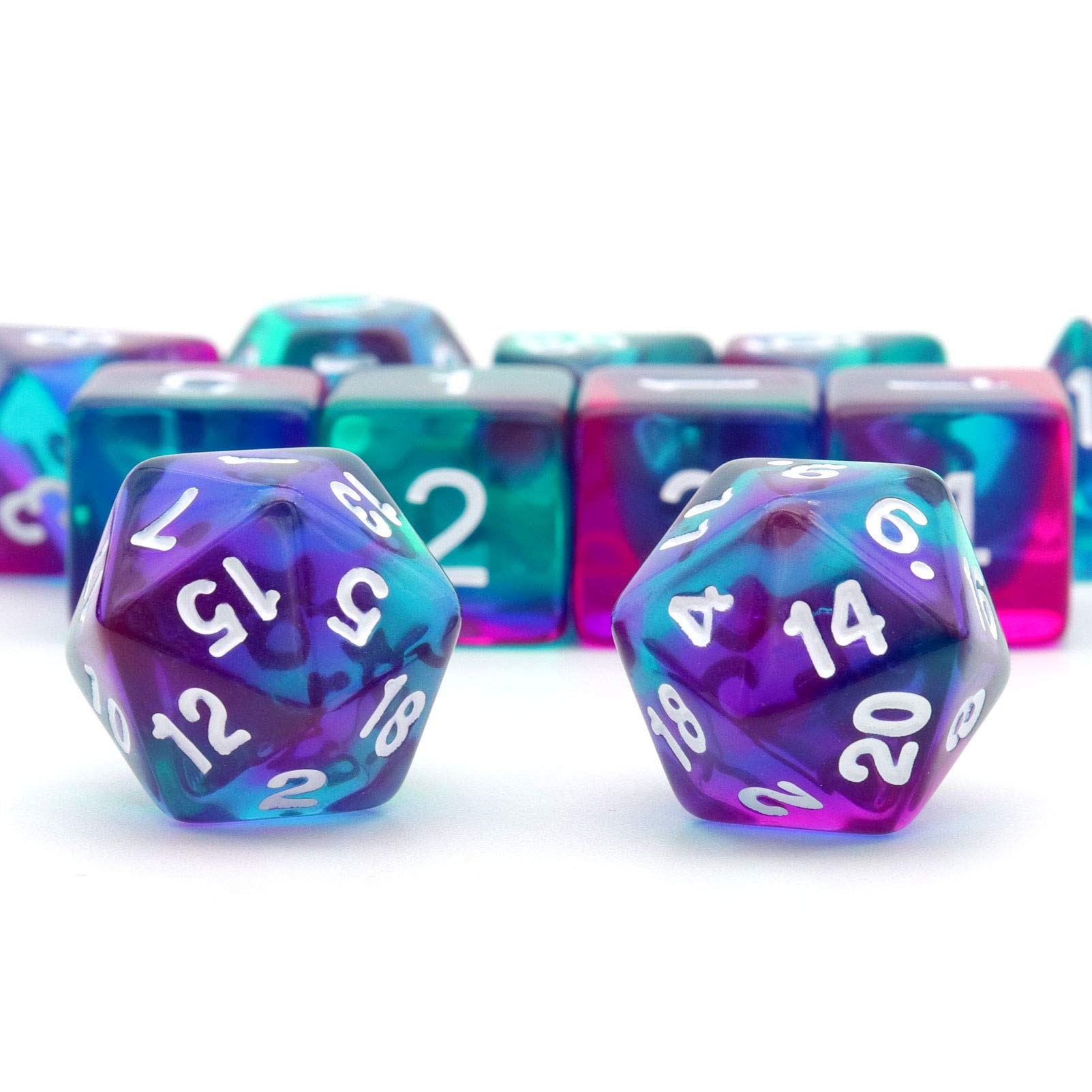 Haxtec 11-Piece DND Dice Set with Extra D6 & D20 - Translucent Purple & Teal Polyhedral Dice for Dungeons & Dragons 5e, RPG Tabletop Games, Gifts & Collectibles - Perfect for Adventurers & Fantasy Roleplaying