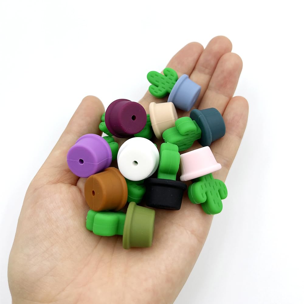 10Pcs 3D Cactus Beads for Jewelry Making - DIY Potted Cactus Spacer Beads for Bracelets, Necklaces, Keychains - Cute Plant-Themed Craft Supplies for Boho & Summer Accessories