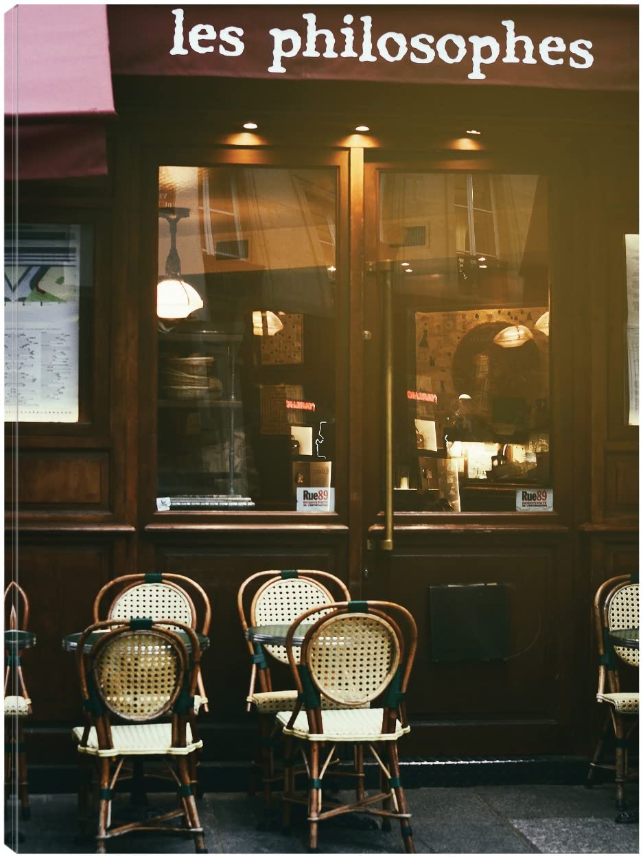 Les Philosophes Cafe Paris Fine Art Canvas Wall Decor by Carina Okula - 35x46 Inch Ready to Hang Painting for Living Room, Bedroom, Office & More - Perfect for Home, Café & Restaurant Decor