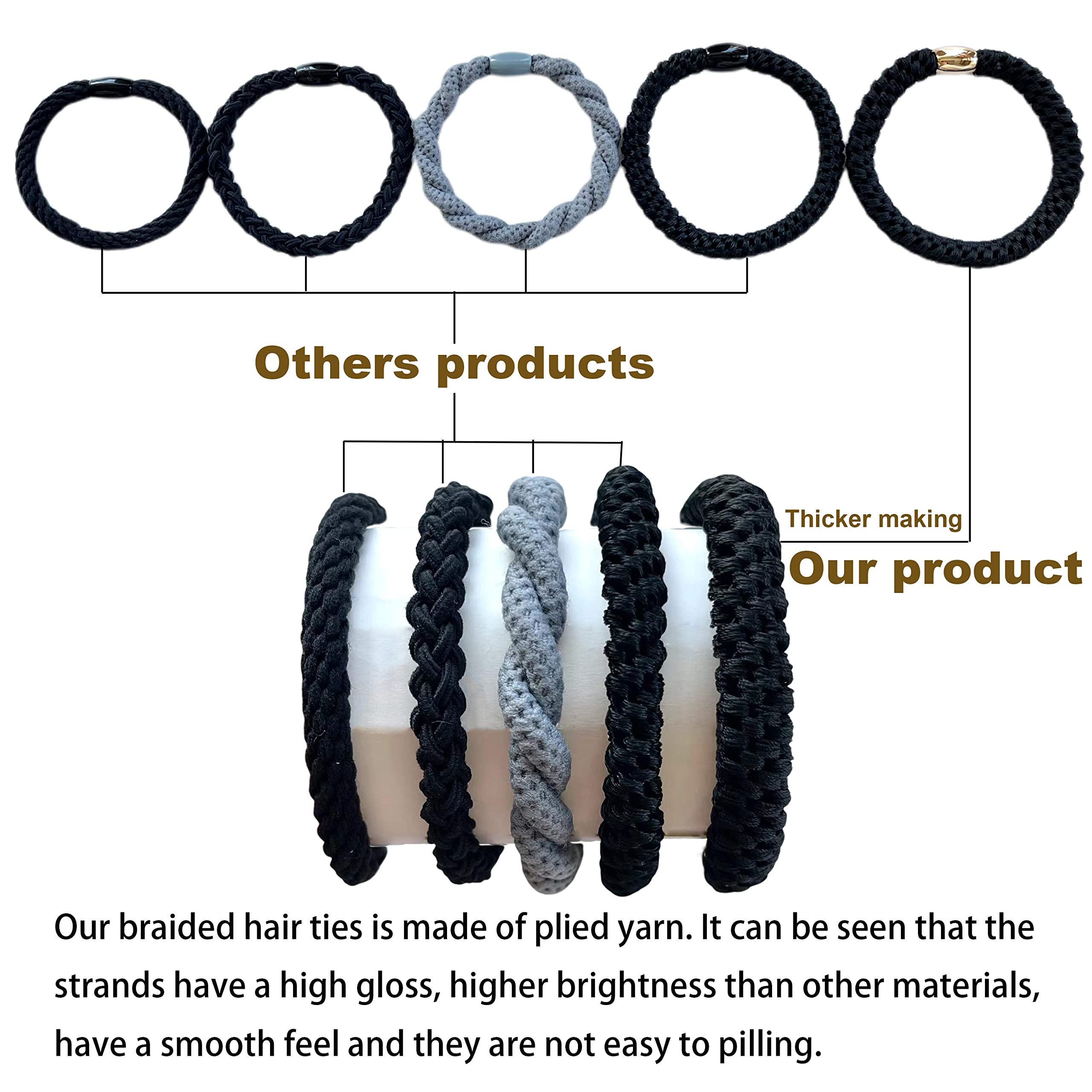 Tanha 15Pcs Hair Tie Bracelet Set - No Damage Stretchy Hair Bands for Women & Men, Strong Ponytail Holders for Thick Hair (Black) - Perfect for Gym, Work, Travel & Everyday Use