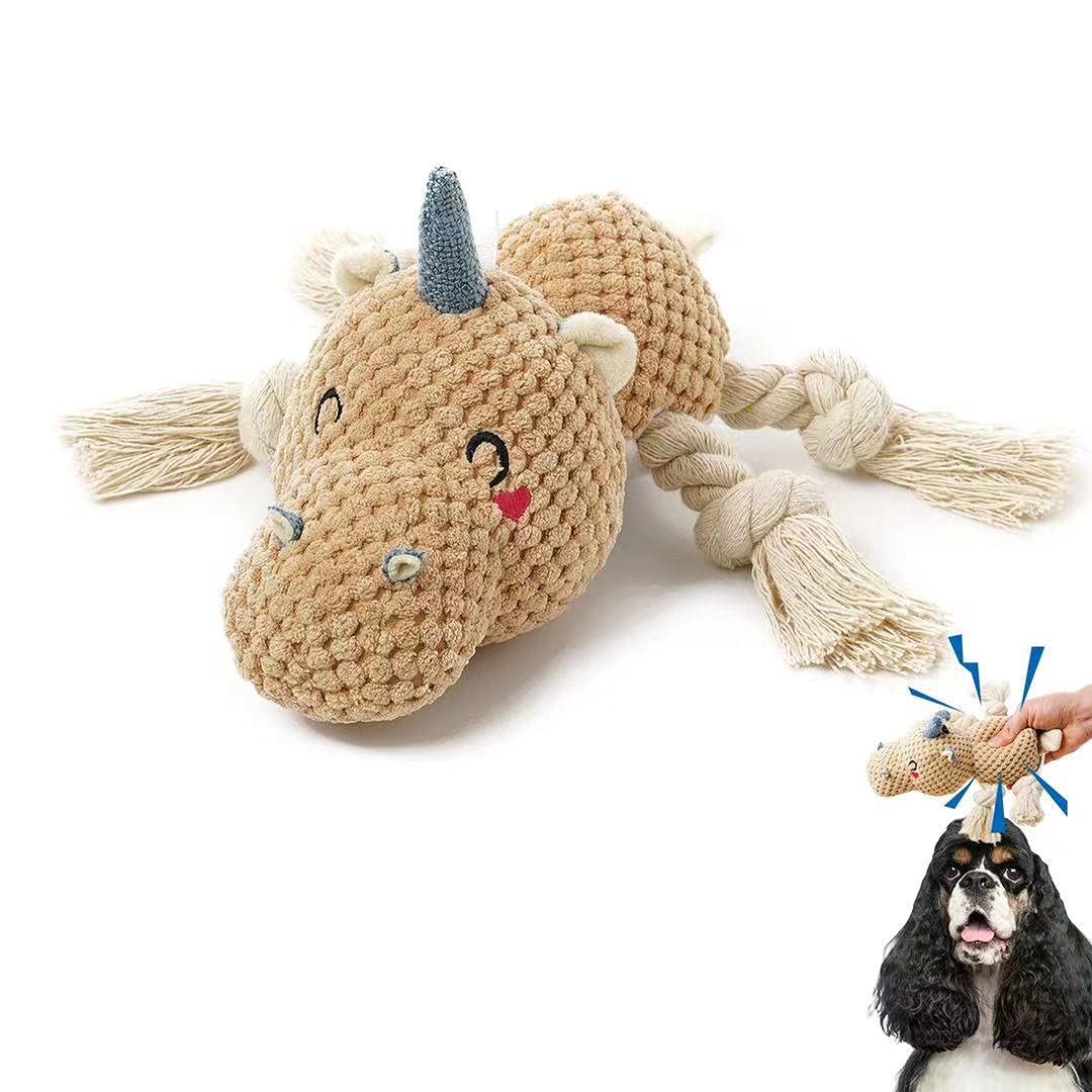 Sedioso Durable Stuffed Dog Toys for Large Breeds - Interactive Tug of War Plush Toy with Squeaker & Crinkle Paper - Fun Chew Toy for Puppies, Small, Medium & Big Dogs (Unicorn Hippo Design) - Perfect for Playtime, Training & Bonding with Your Pet