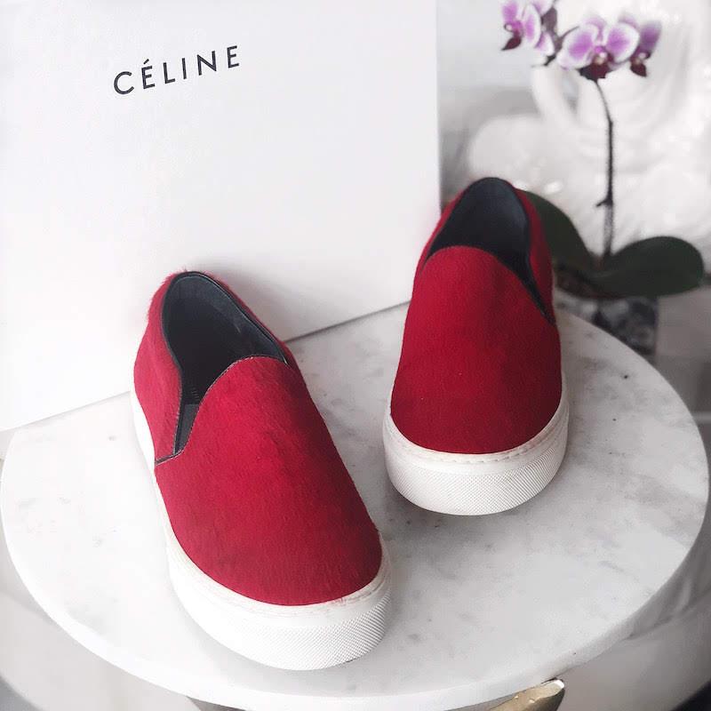 Celine Red Horse Hair Sneakers Women's Size 38 - Luxury Designer Shoes for Casual Wear & Fashion Outfits