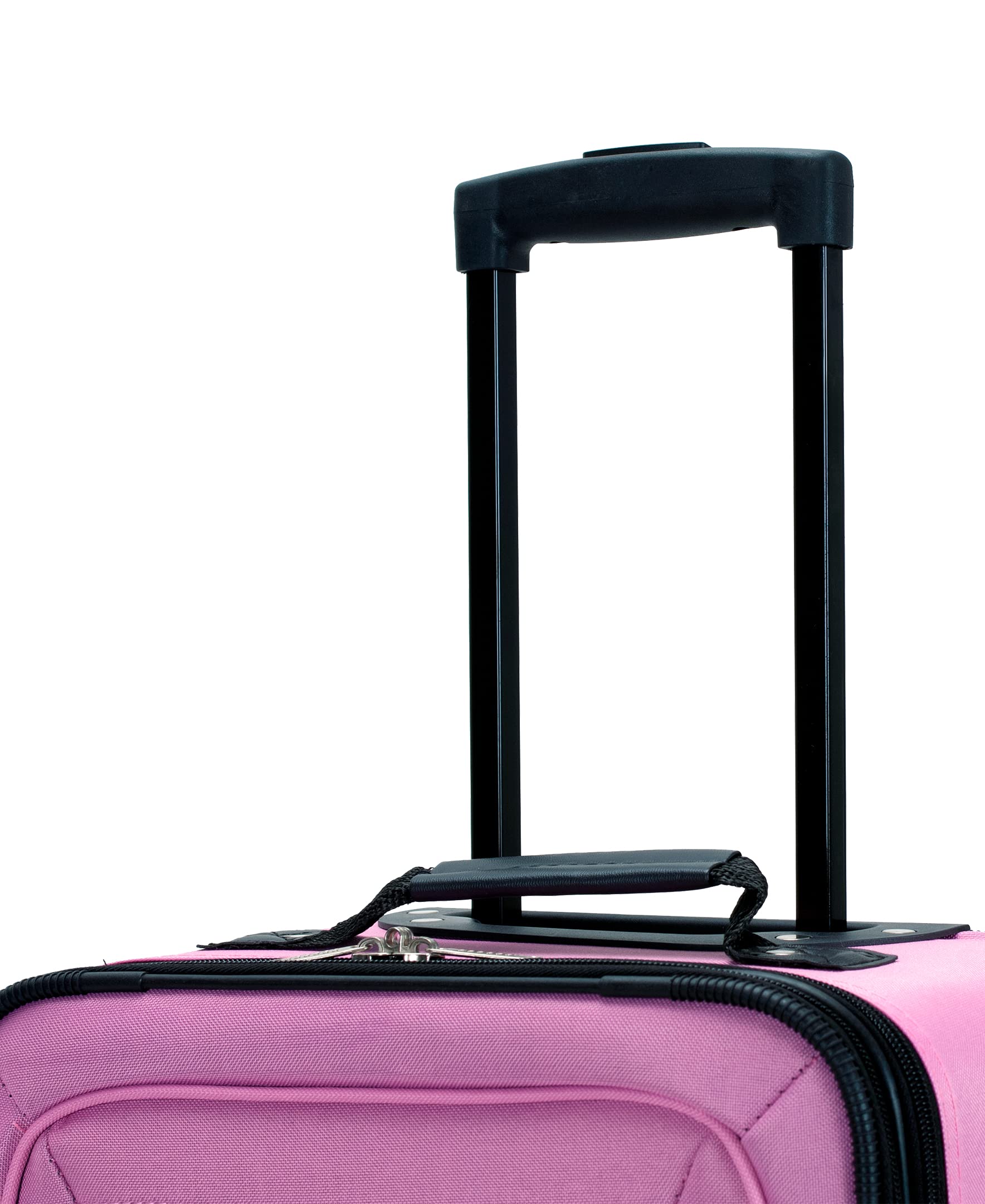 Rockland Journey Softside Expandable Upright Luggage Set 4-Piece (14/19/24/28 Inch) - Lightweight Pink Suitcase for Women & Men, Perfect for Air Travel, Business Trips & Family Vacations