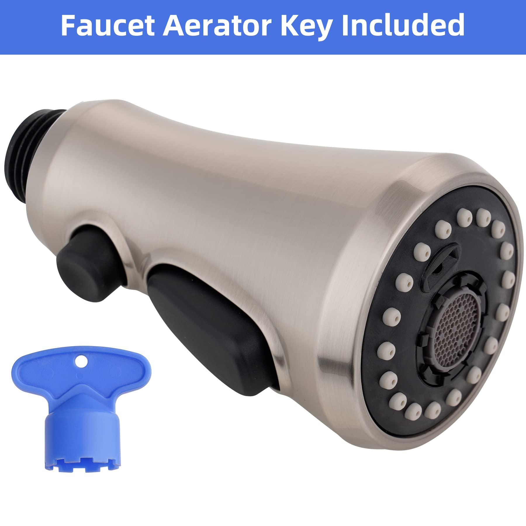 iFealClear Universal Pull Down Kitchen Faucet Head Replacement - 3 Function Anti-Splash Sprayer with 15 Adapters, Brushed Nickel Finish | Perfect for Home Kitchen Sink Upgrade & Easy Installation