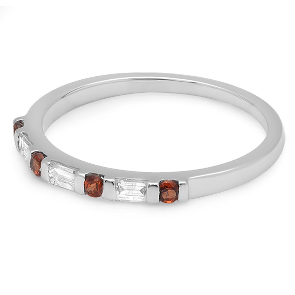 10K Solid White Gold Garnet & Baguette Diamond Wedding Band - Stackable Ring for Women | Elegant Bridal Jewelry, Anniversary Gift, or Everyday Luxury Wear