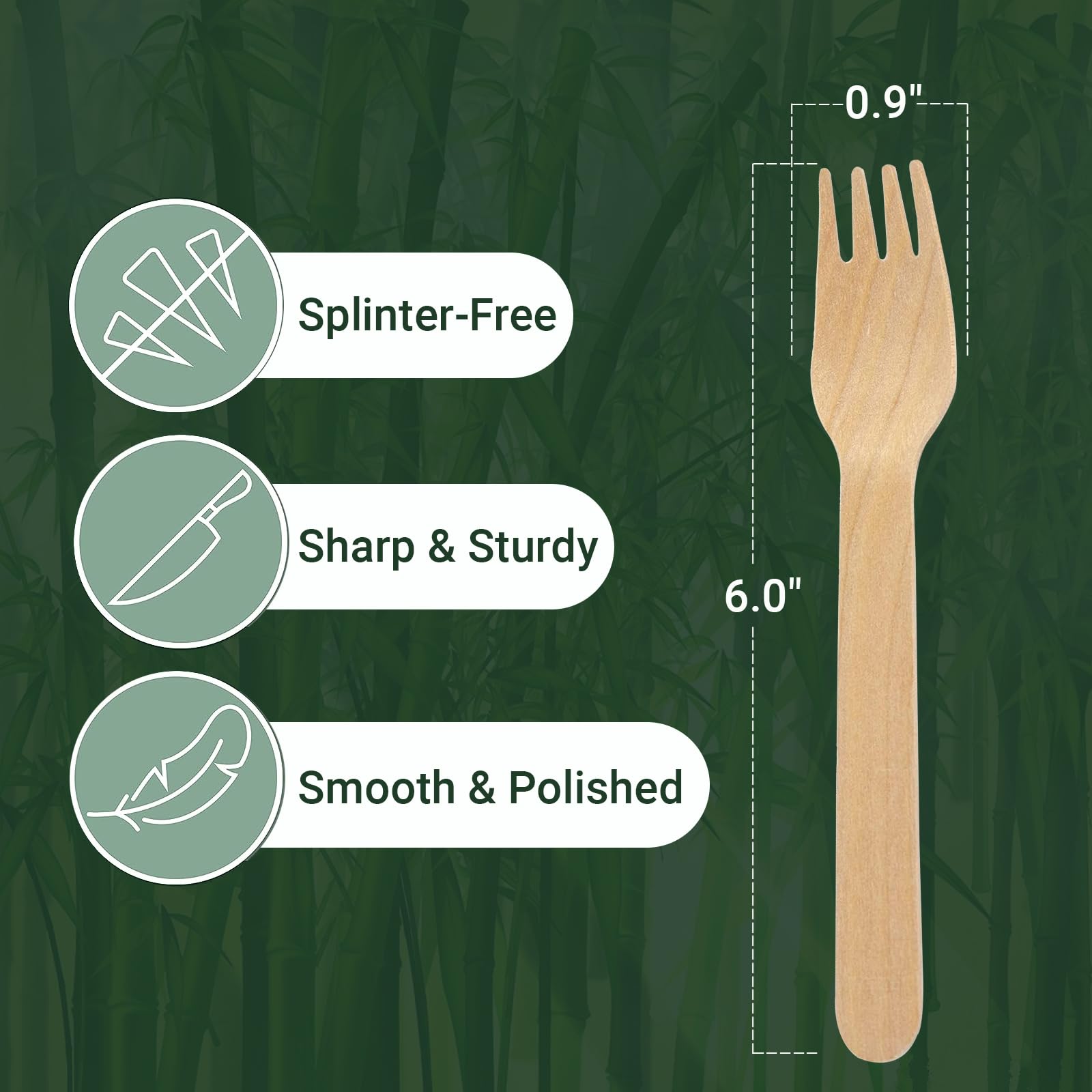 Eco-Friendly Disposable Wooden Forks - 250ct Biodegradable Plain Utensils for Parties, Picnics & Catering | Perfect Stix Green Fork 158-250ct