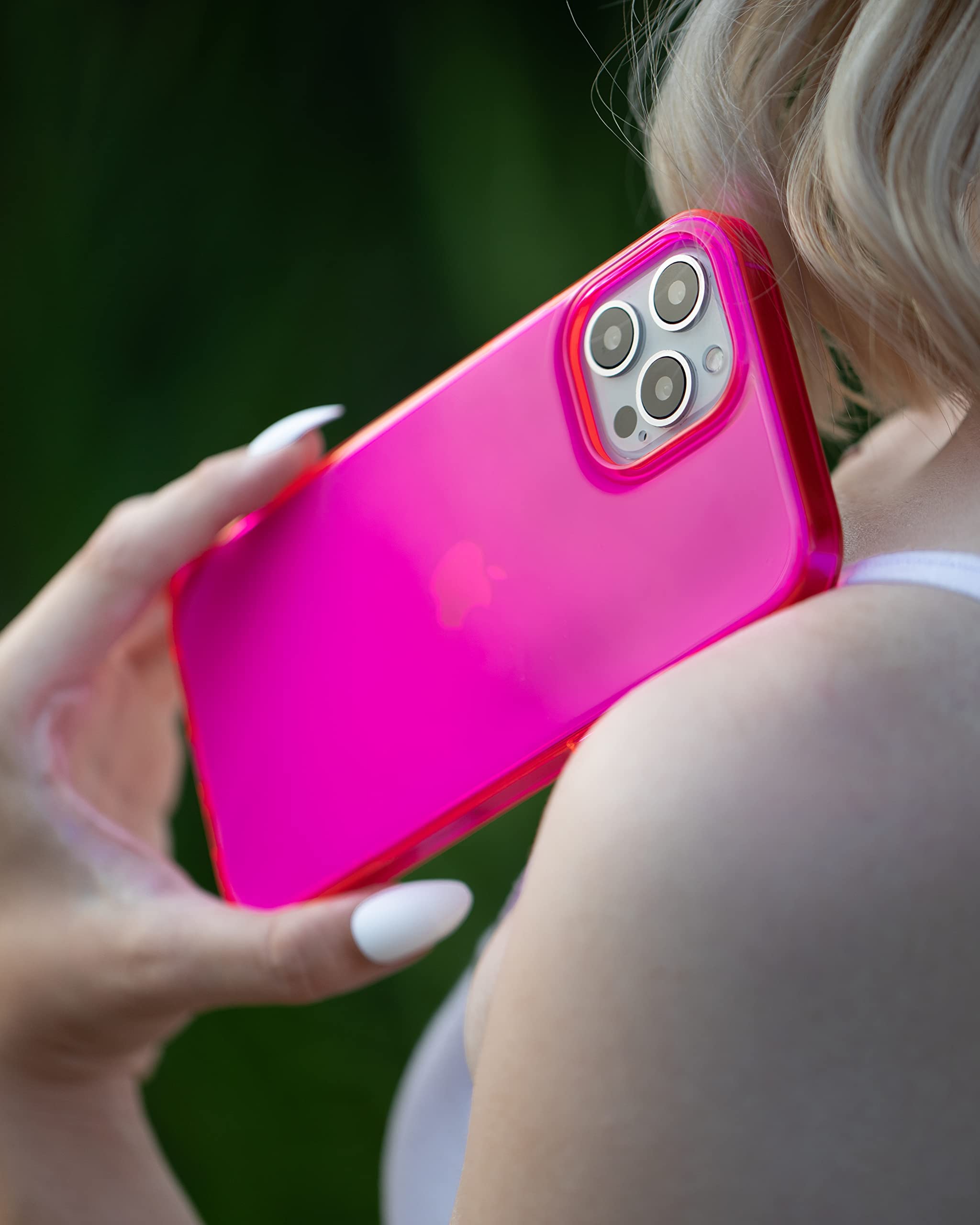 Shockproof MagSafe Compatible iPhone 14 Plus Case - Neon Pink Crystal Clear Protective Cover with 360° Protection | Perfect for Everyday Use, Travel & Outdoor Activities