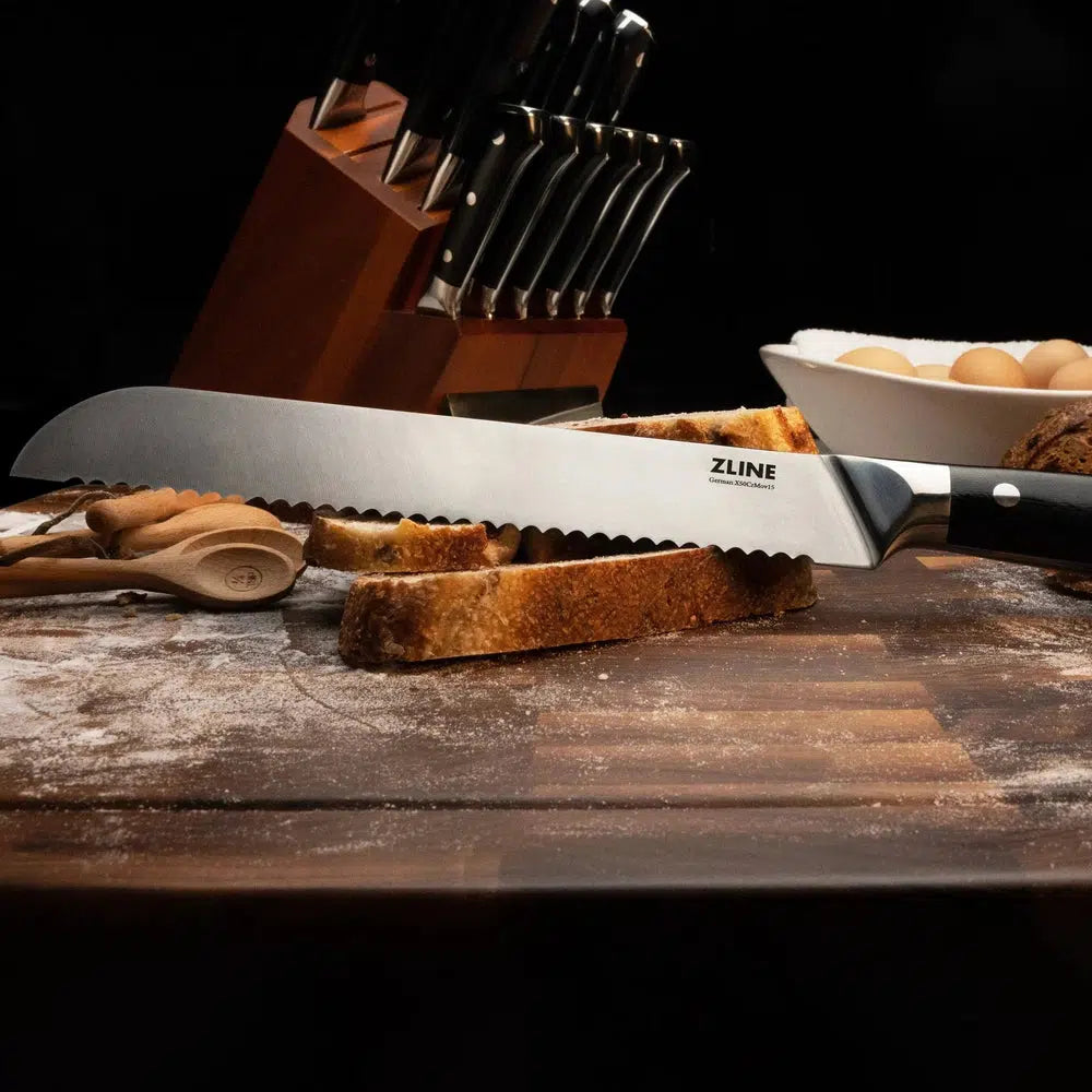 Zline 15-Piece Professional German Steel Kitchen Knife Block Set - High-Quality Chef Knives, Utility Knives & Steak Knives for Home & Restaurant Use (KSETT GS 15) | Perfect for Cooking, Slicing, Dicing & Food Prep in Professional Kitchens & Home Culinary Enthusiasts