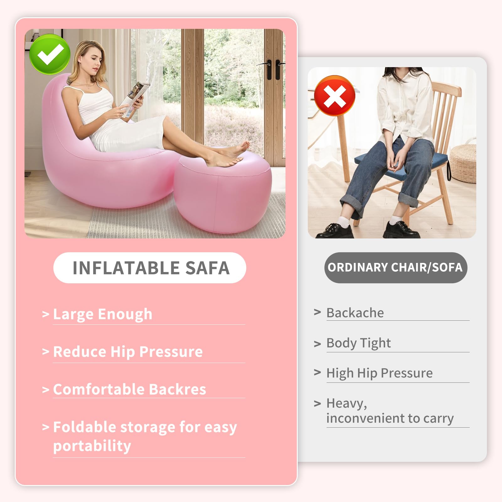 Inflatable Chair Sofa with Hole for Post-Surgery Recovery - BBL Support Cushion with Electric Air Pump & Ottoman - Comfortable Seating for Brazilian Butt Lift, Pregnancy, Relaxing & Sleeping (Pink) - Perfect for Home, Office & Medical Recovery Use