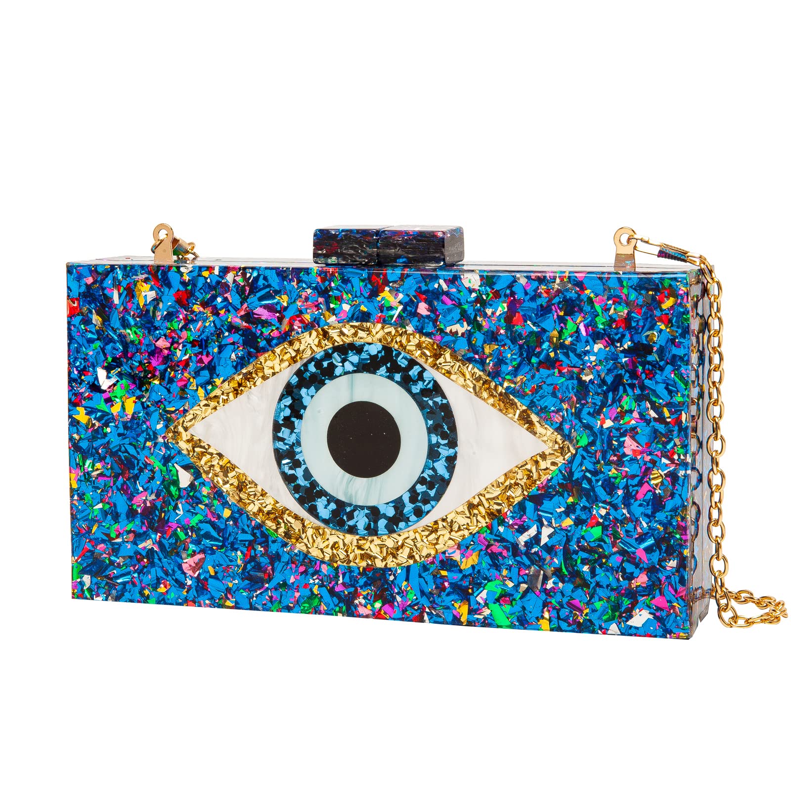 LETODE Women's Evil Eye Acrylic Clutch Purse - Glitter Evening Bag with Chain, Shoulder & Crossbody Strap - Perfect for Parties, Weddings & Night Out