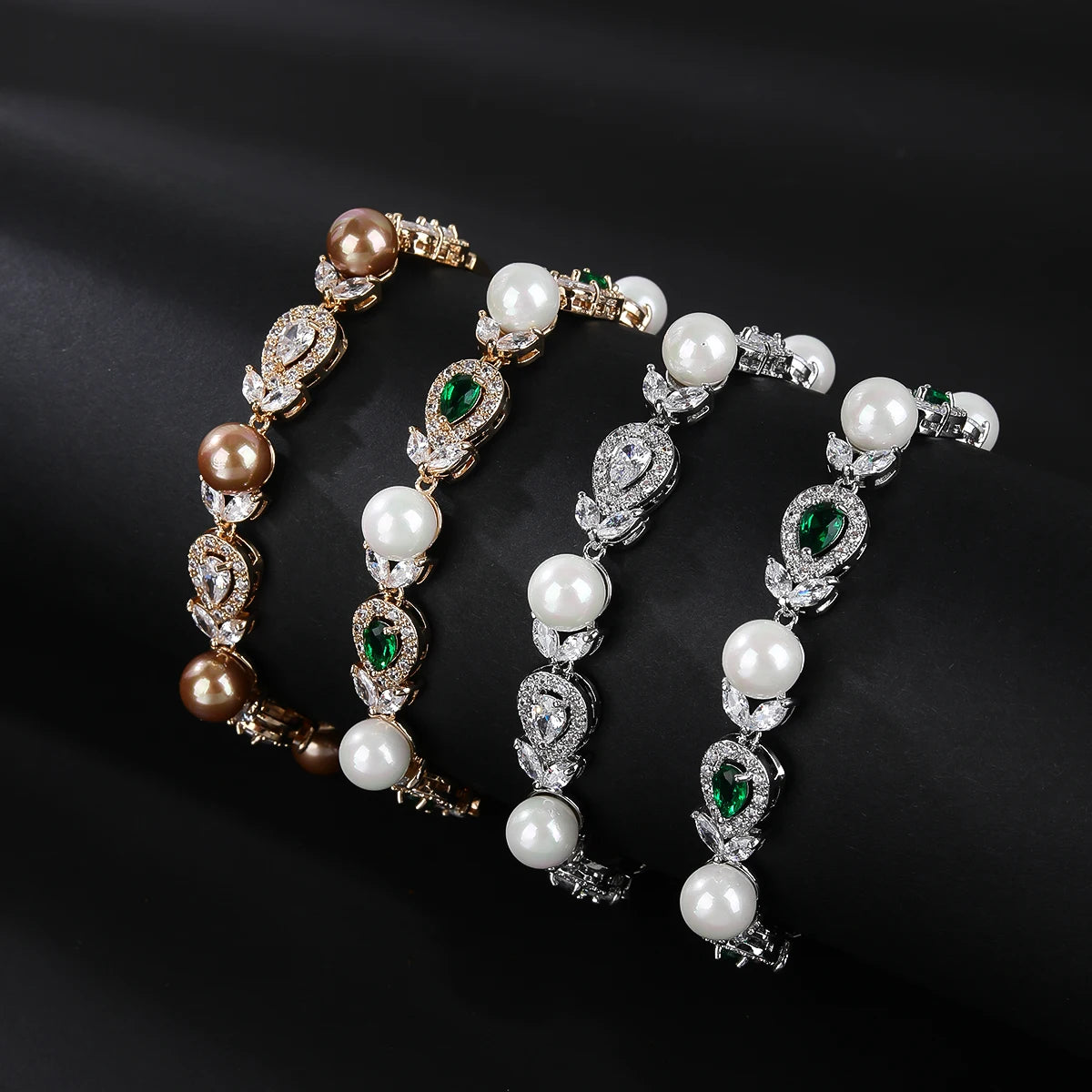 Elegant Pearl Chain Bracelet for Women - White & Gold Cubic Zirconia Wedding Jewelry | Perfect for Bridal Party, Anniversary Gifts & Special Occasions