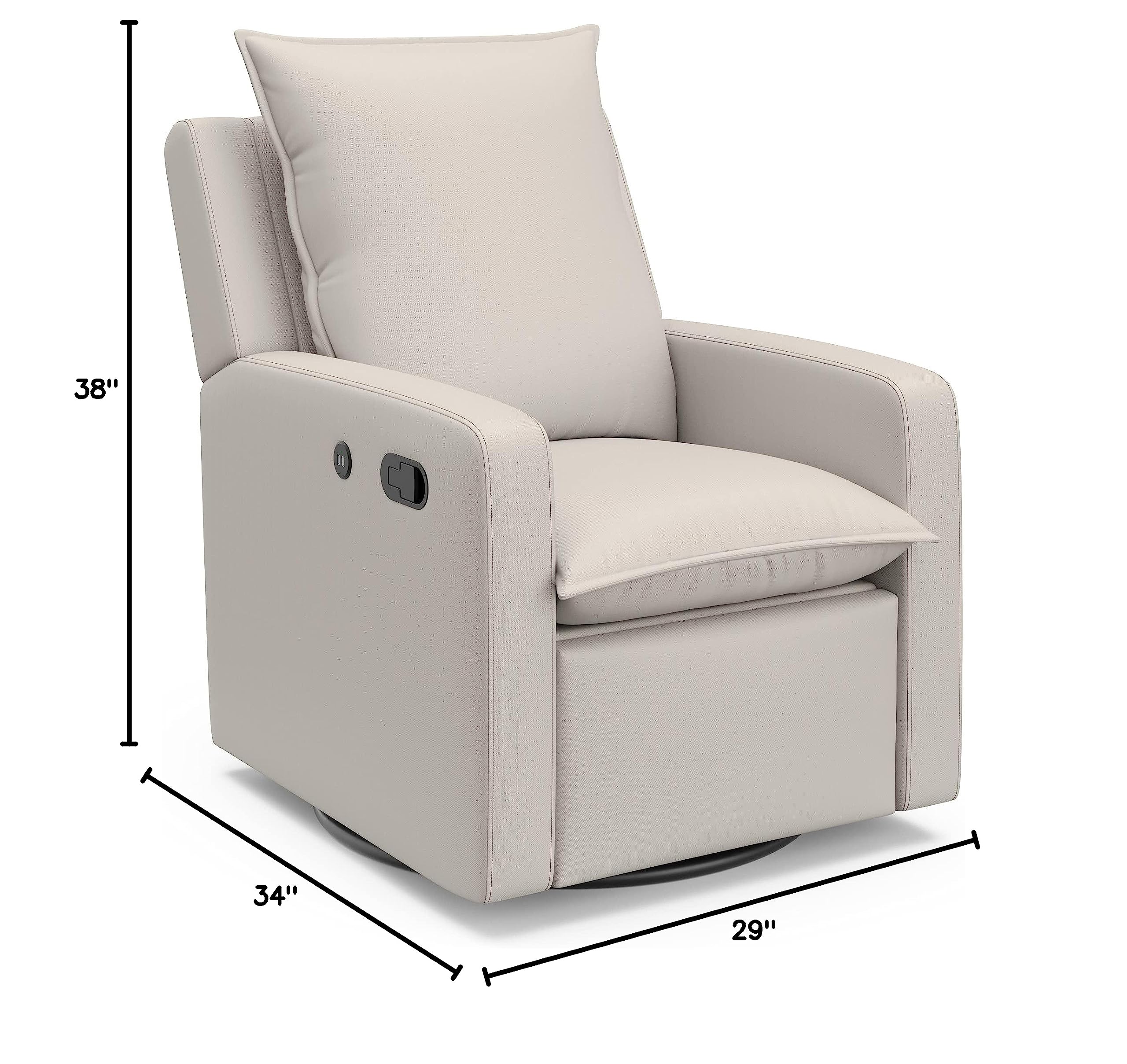 Storkcraft Timeless Reclining Glider Chair with USB Port - 360° Swivel Base, Extendable Footrest & Supportive Cushions, Ivory Fabric Upholstery for Nursery, Living Room & Relaxation