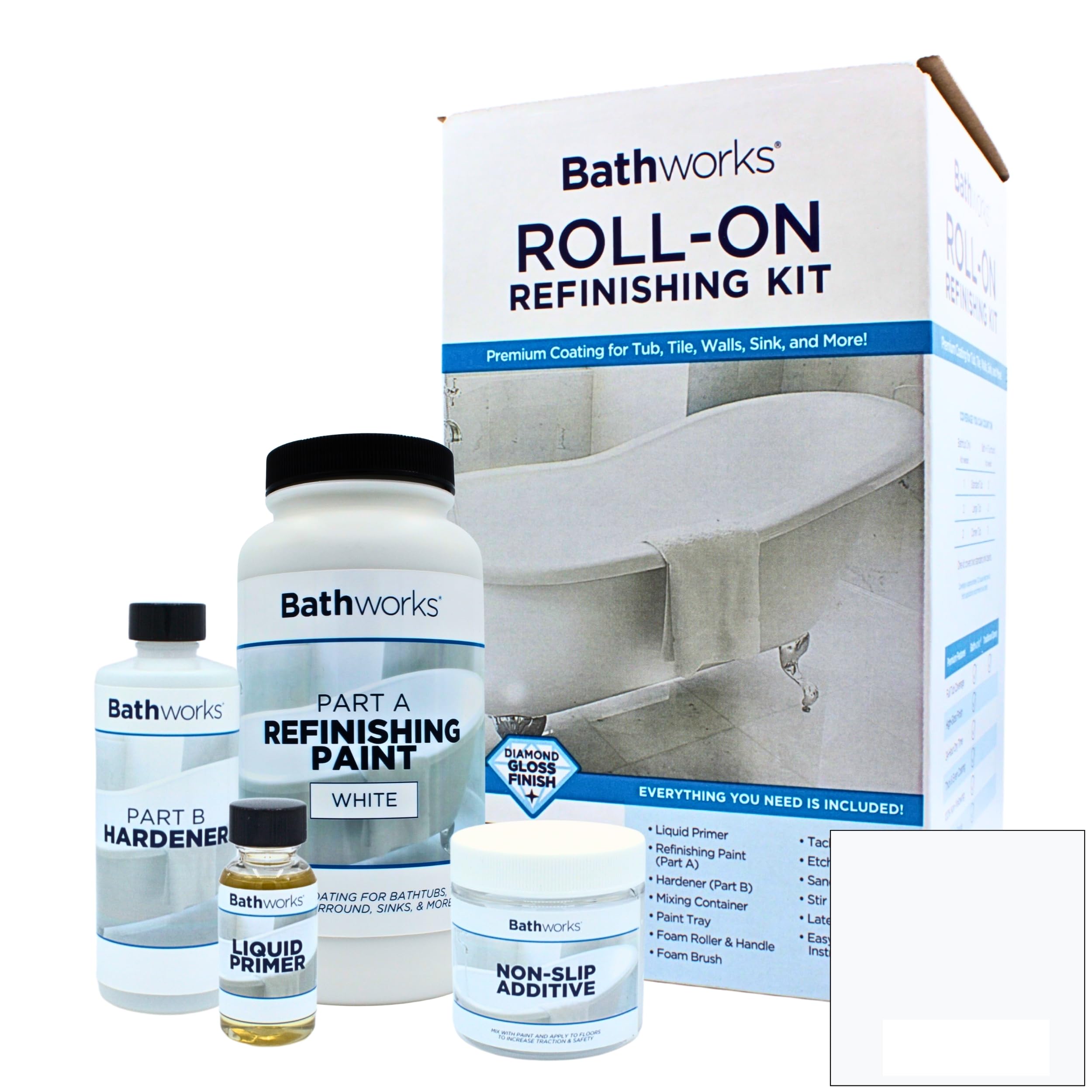Bathworks Premium Bathtub & Tile Refinishing Kit 22oz - Non-Slip Protection (White) | DIY Bathroom Renovation, Tub Resurfacing & Tile Restoration for Home Improvement