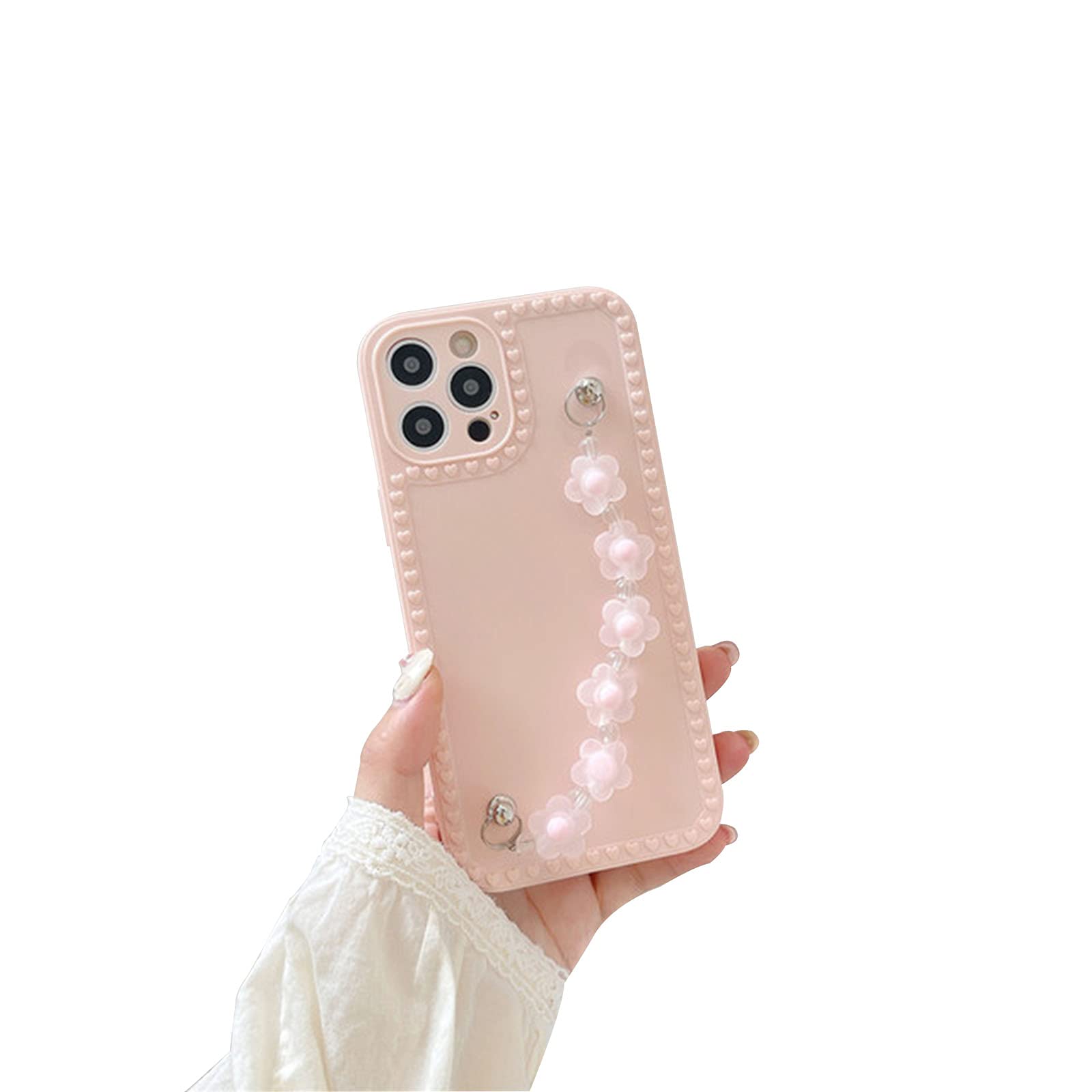 Flower Design Soft TPU Phone Case for iPhone 12/12 Pro/12 Pro Max with Chain Bracelet - Slim Shockproof Anti-Fingerprint Protective Cover (Pink) - Perfect for Everyday Use, Travel & Fashion Accessory
