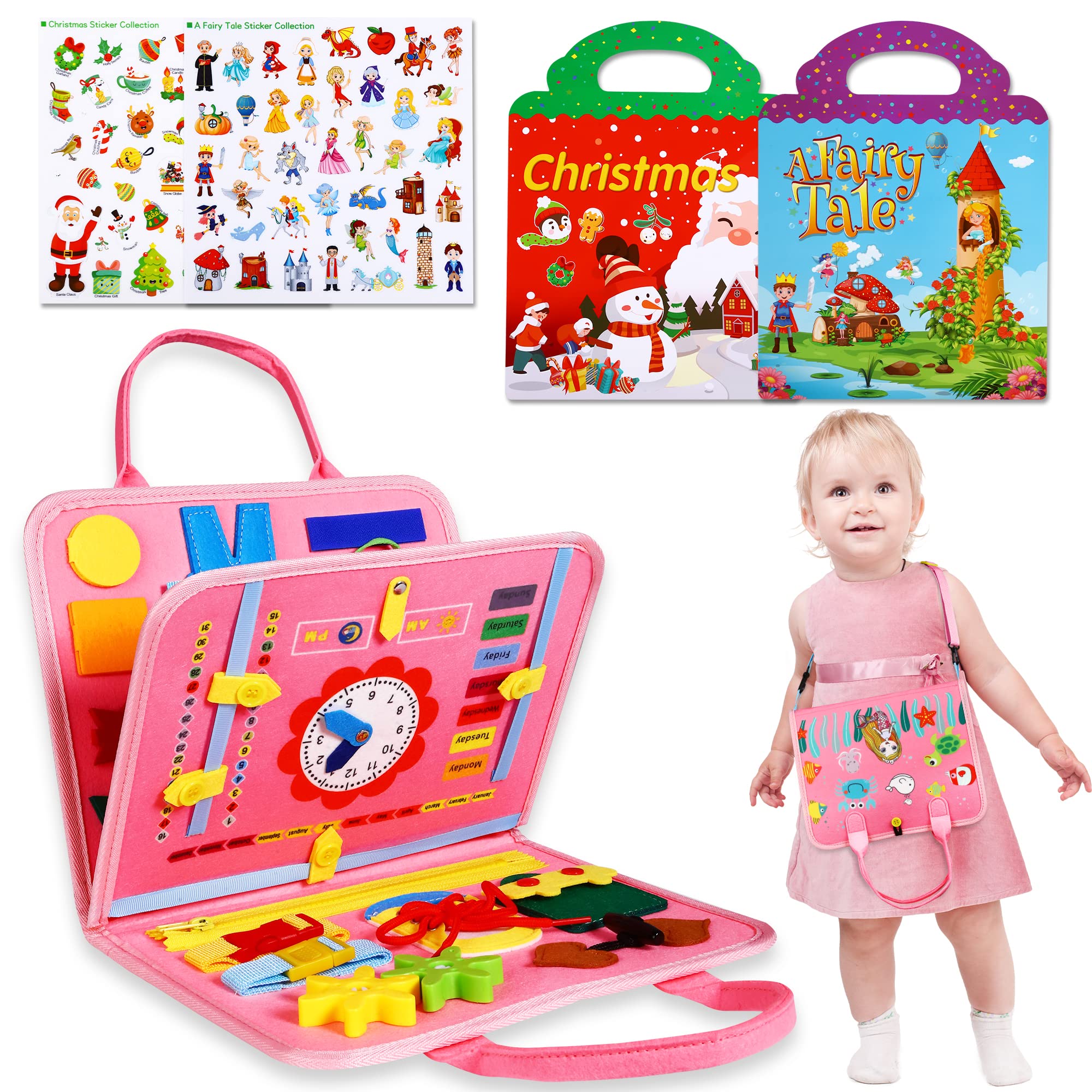 Montessori Busy Board with Stickers - Sensory Learning Toy for Toddlers 1-6 Years, Perfect for Preschool & Travel Play