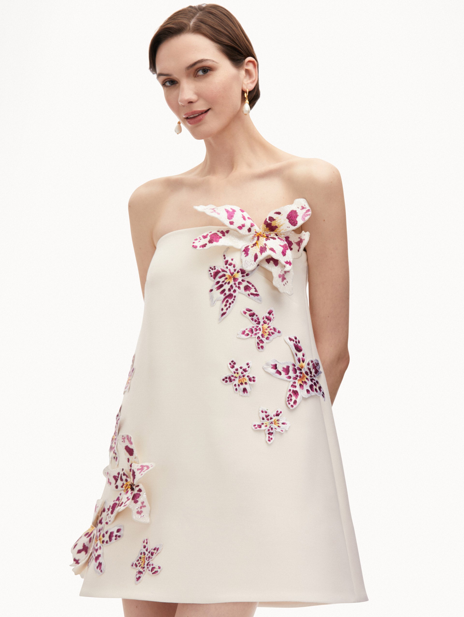 Elegant Watercolor Orchid Print Cocktail Dress for Women - Perfect for Evening Parties, Weddings & Special Occasions