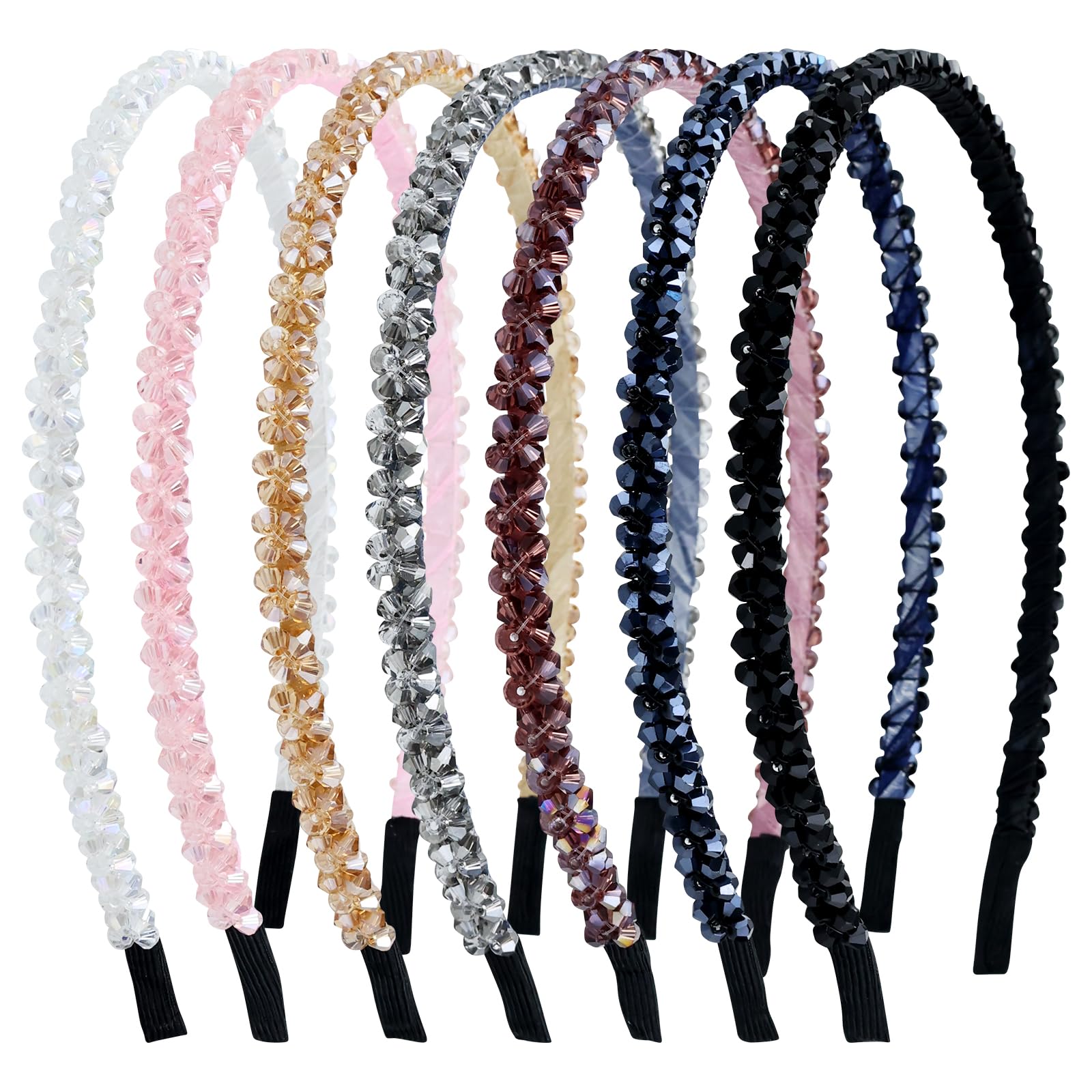 7-Piece Glitter Double Row Crystal Headbands Set - Sparkling Hair Hoops for Women & Girls - Perfect for Parties, Weddings, and Special Occasions