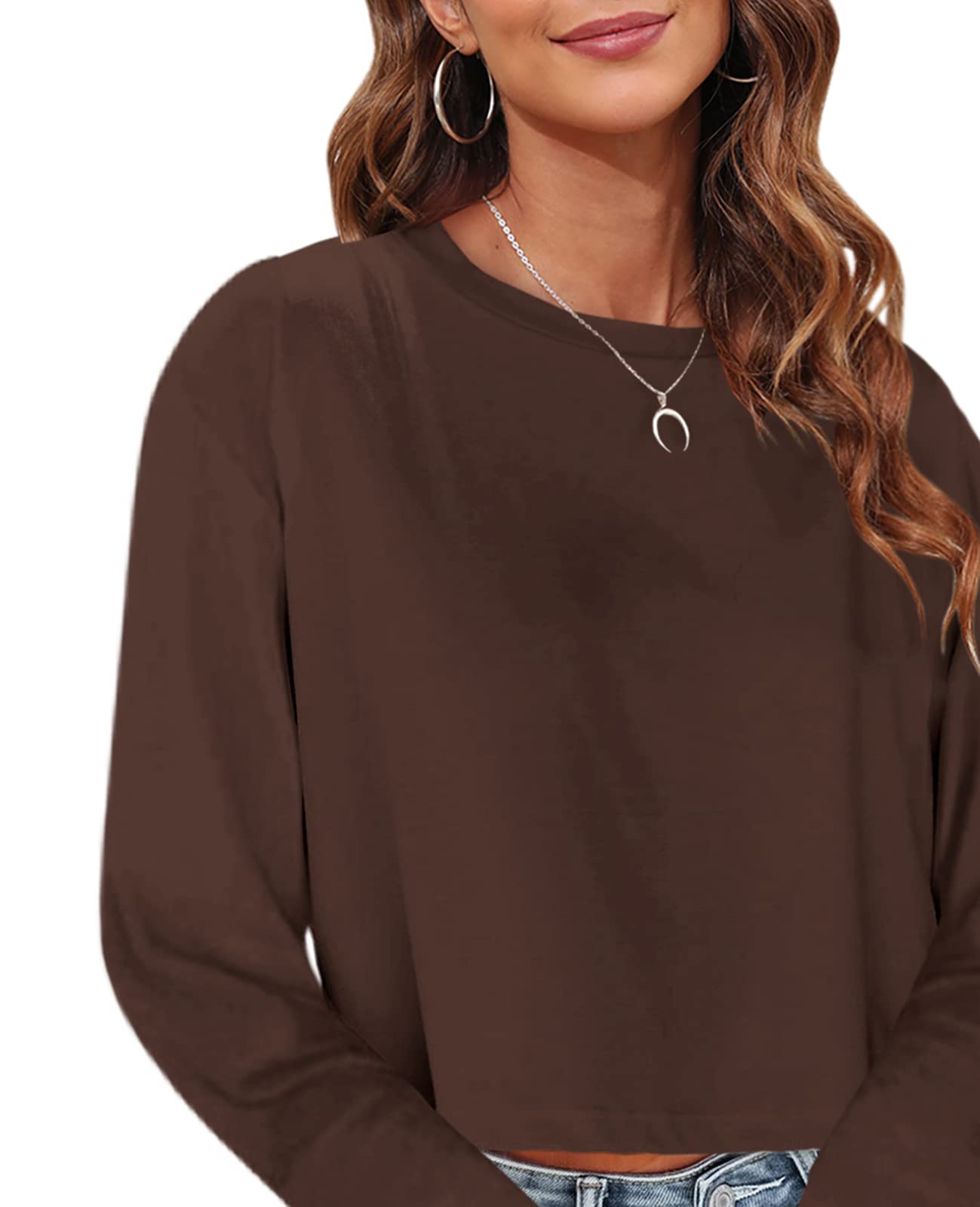 Tankaneo Women's Long Sleeve Crop Tops - Loose Fit Cropped T-Shirt 2025 | Crew Neck Casual Shirt for Everyday Wear, Street Style & Layering Outfits