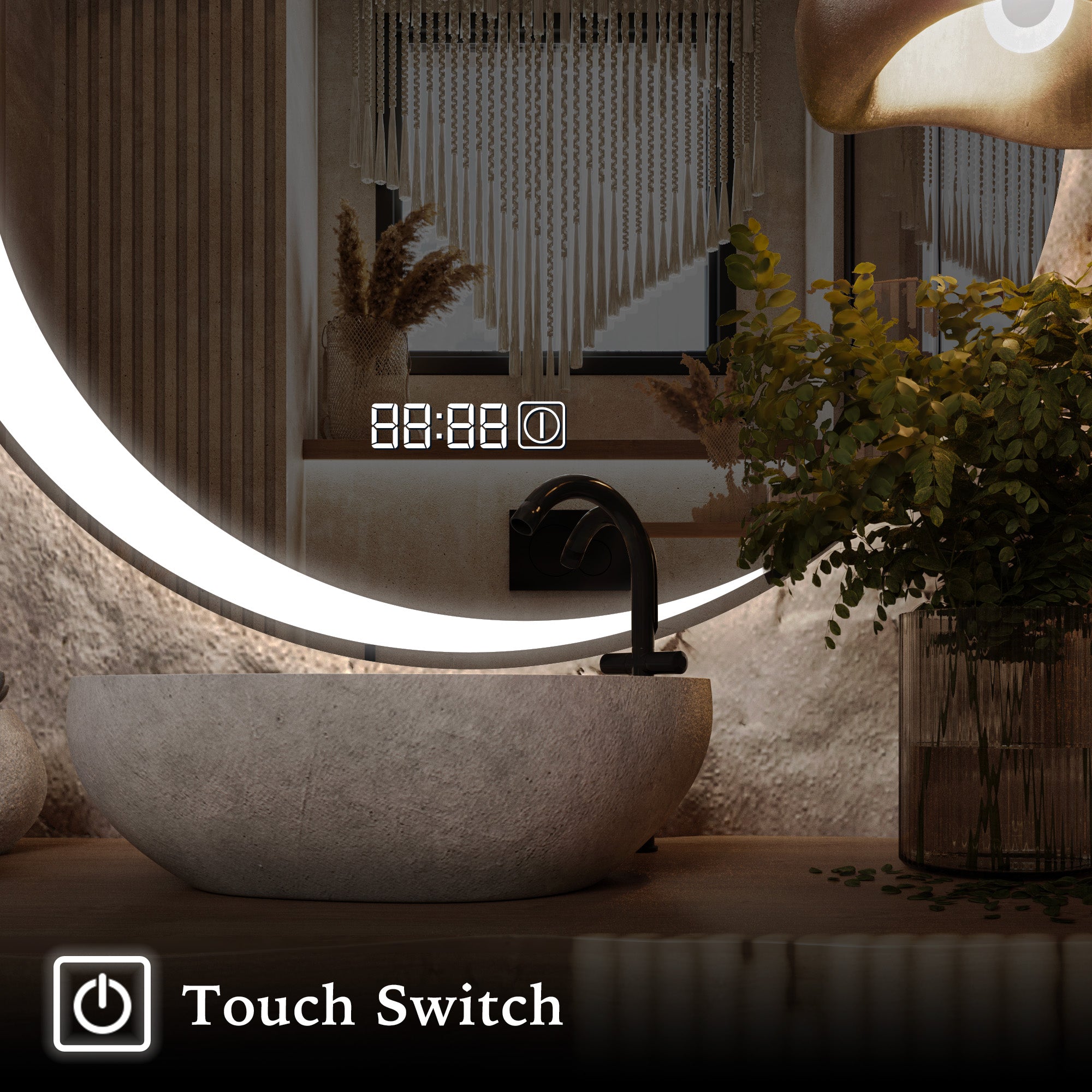 MOON Round Custom LED Mirror - Large Vanity Mirror with Adjustable Brightness for Makeup, Dressing Room & Home Decor