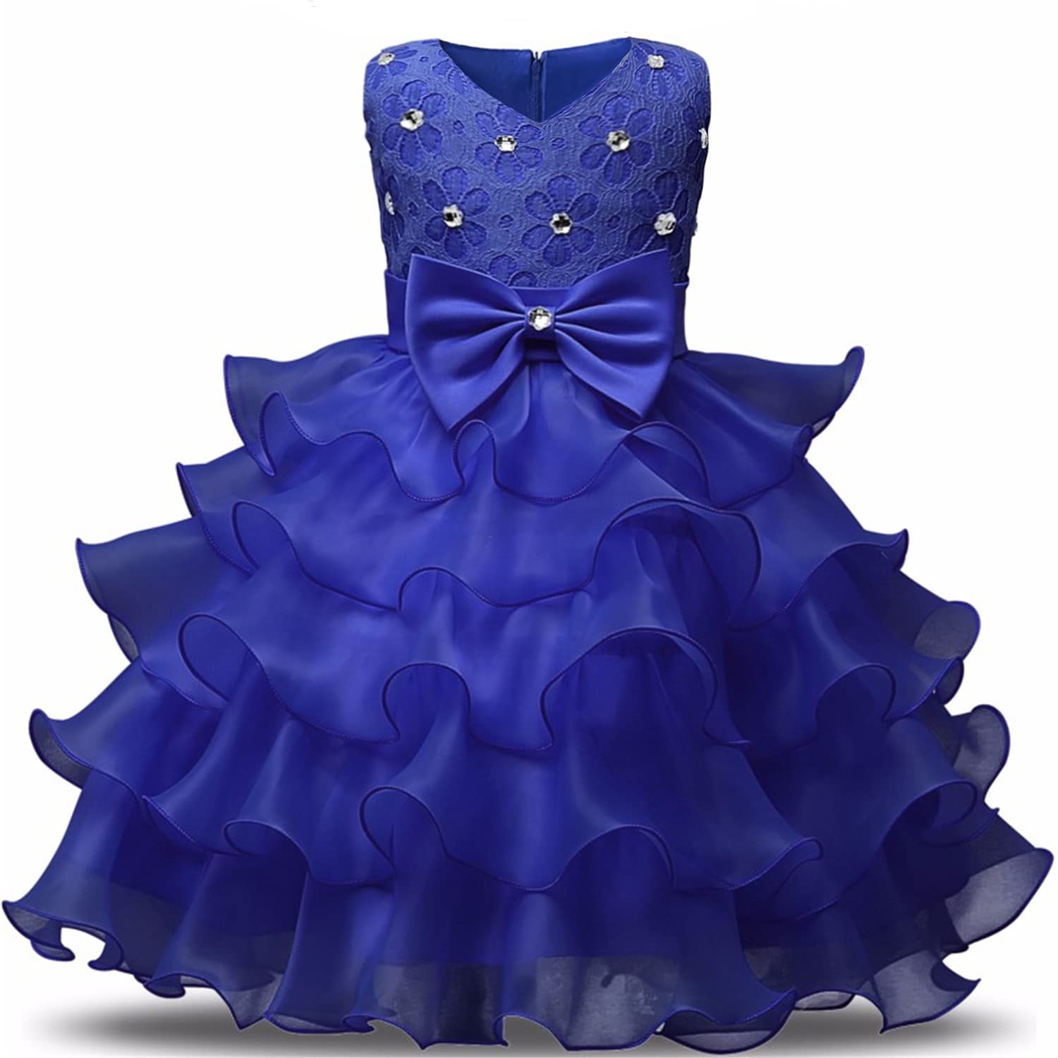 NNJXD Girls' Ruffled Lace Party Dress - Elegant Flower Girl Dress for Weddings, Birthday Parties & Special Occasions