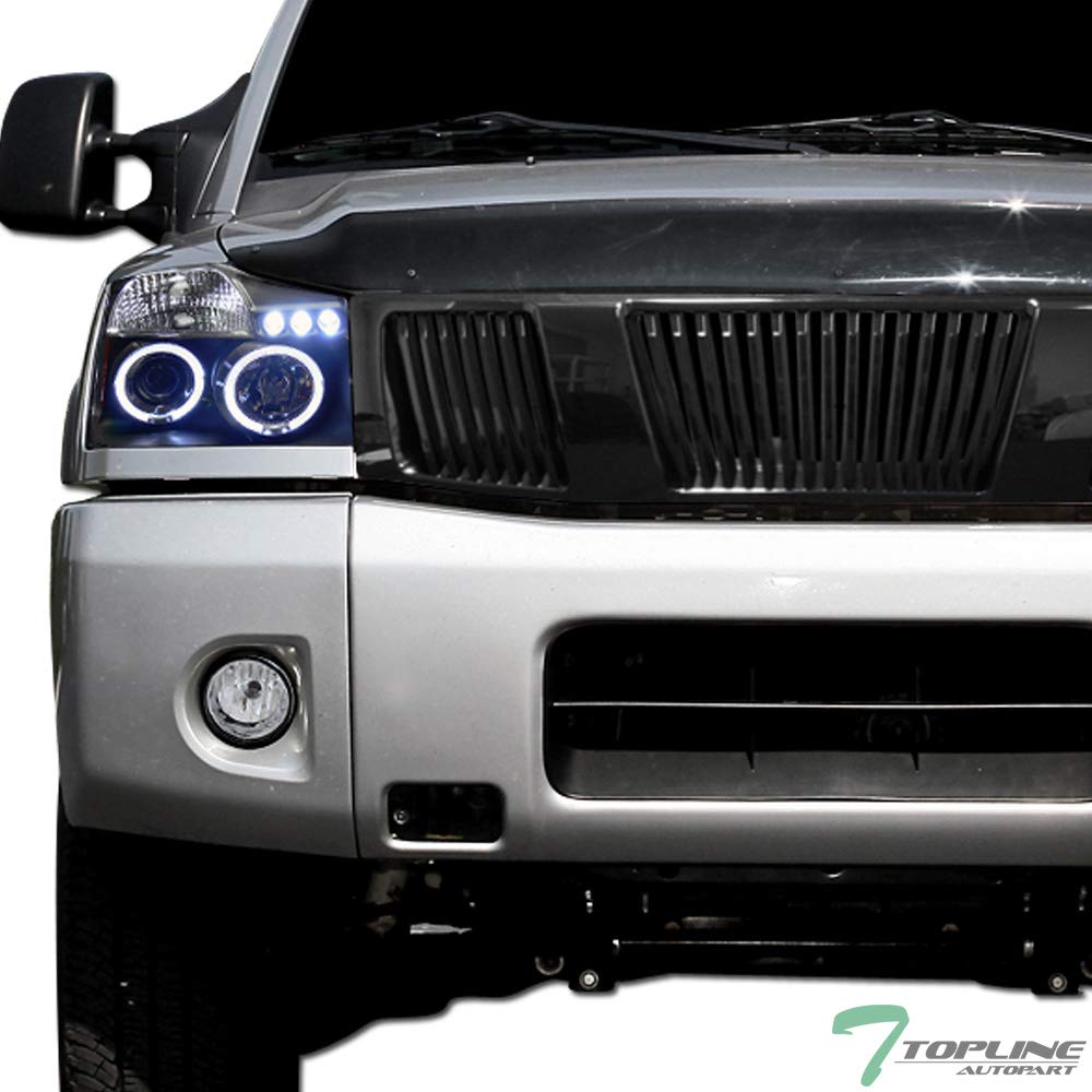 Black LED Projector Headlights with Amber Reflector & Halo Ring - Compatible with 2004-2015 Nissan Titan & 2005-2007 Nissan Armada - Upgrade Your Truck's Style & Night Visibility for Off-Roading & Daily Driving