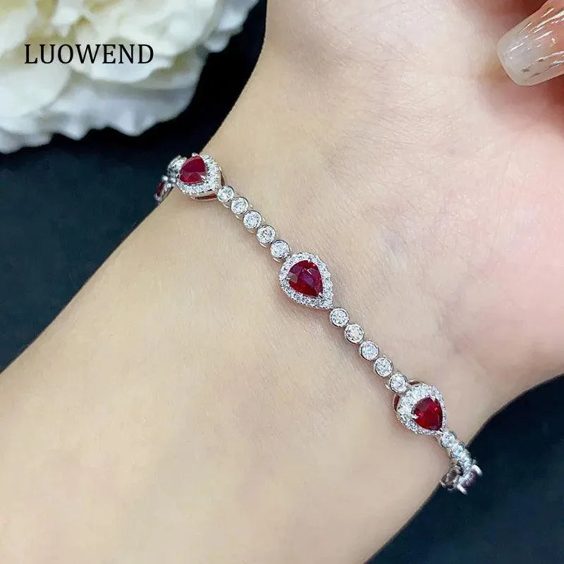 18K White Gold Bracelet with Real Natural Ruby & Diamonds | Fine Engagement Jewelry for Women | Elegant Gift for Anniversaries, Weddings & Special Occasions