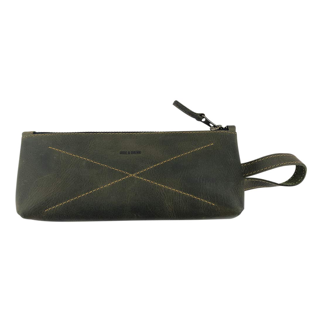 Hide & Drink Genuine Leather Travel Toiletry Bag - Handmade Dark Jade Cosmetic Organizer with 101-Year Warranty | Perfect for Carry-On, Pencil Storage & Cable Management | Ideal for Business Trips, Vacations & Daily Essentials Organization