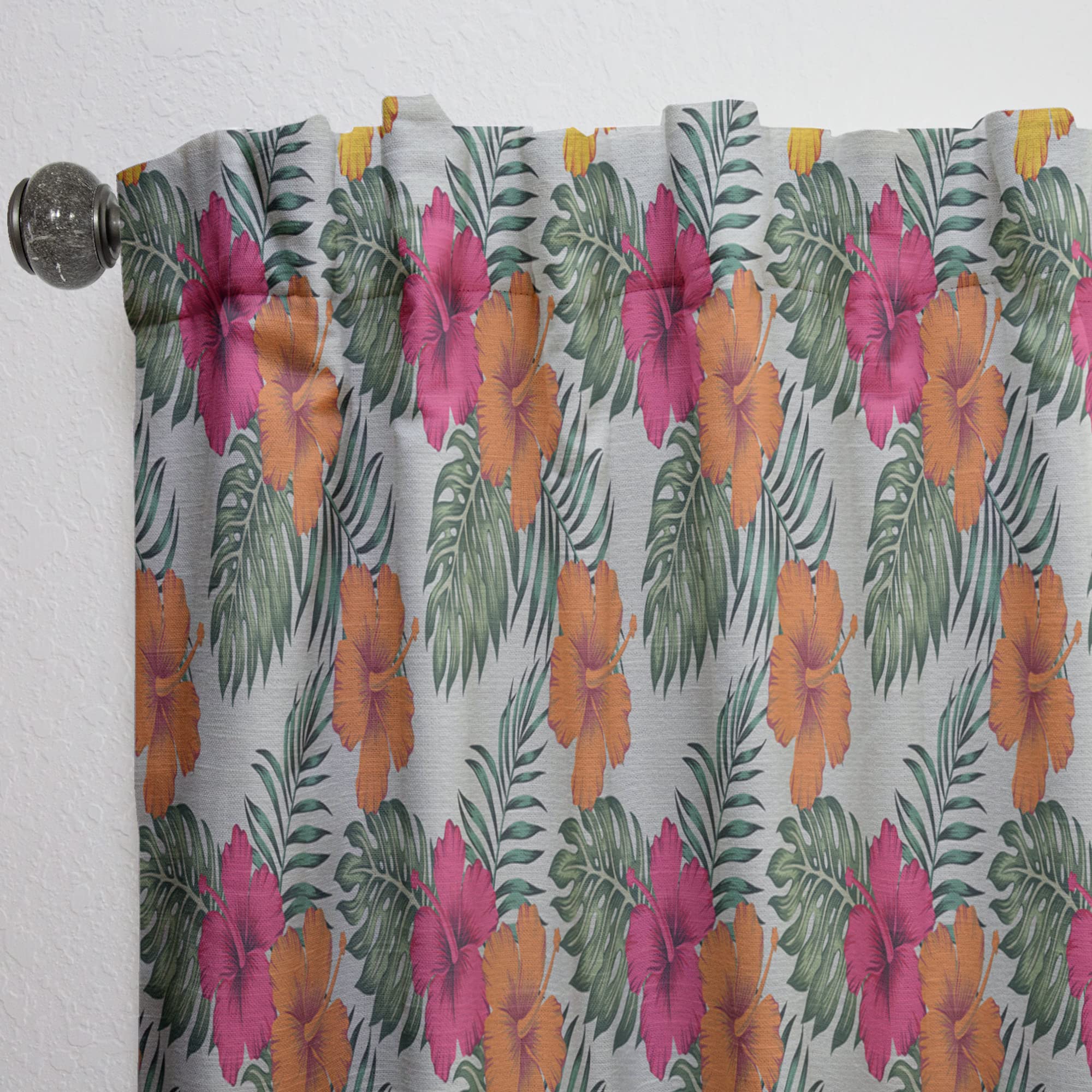 Retro Tropical Leaves III Thermal Insulated Curtains - 52x84 Inch Single Panel for Bedroom & Living Room - Perfect for Home Decor, Privacy & Temperature Control
