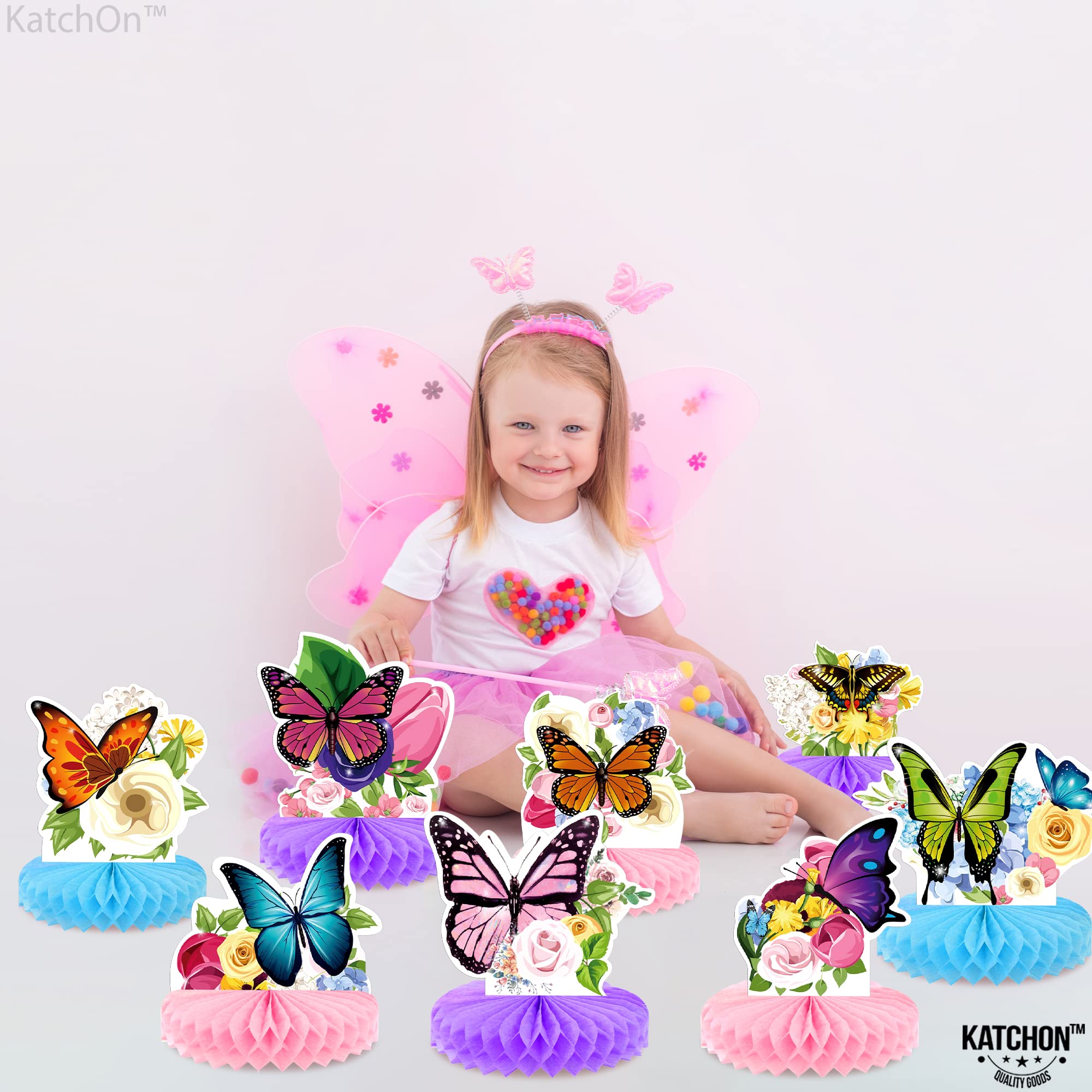 KatchOn 8-Pack Large Honeycomb Butterfly Table Centerpieces - Elegant Party Decor for Birthday, Wedding, Baby Shower | Perfect for Table Decorations, Wall Hangings & Event Backdrops