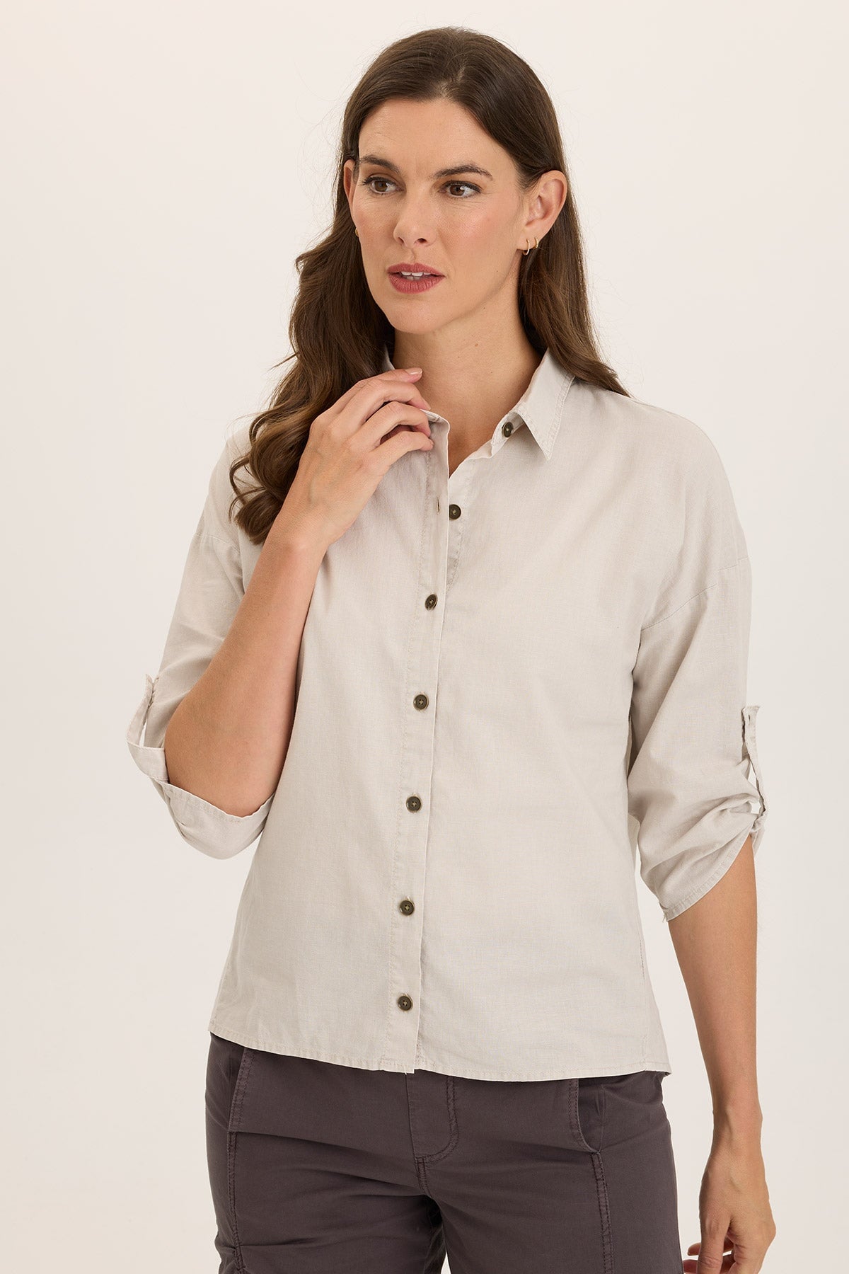 Carrie Linen 3/4 Sleeve Button Up Shirt for Women - Casual & Office Wear - Breathable Summer Blouse for Work & Outings