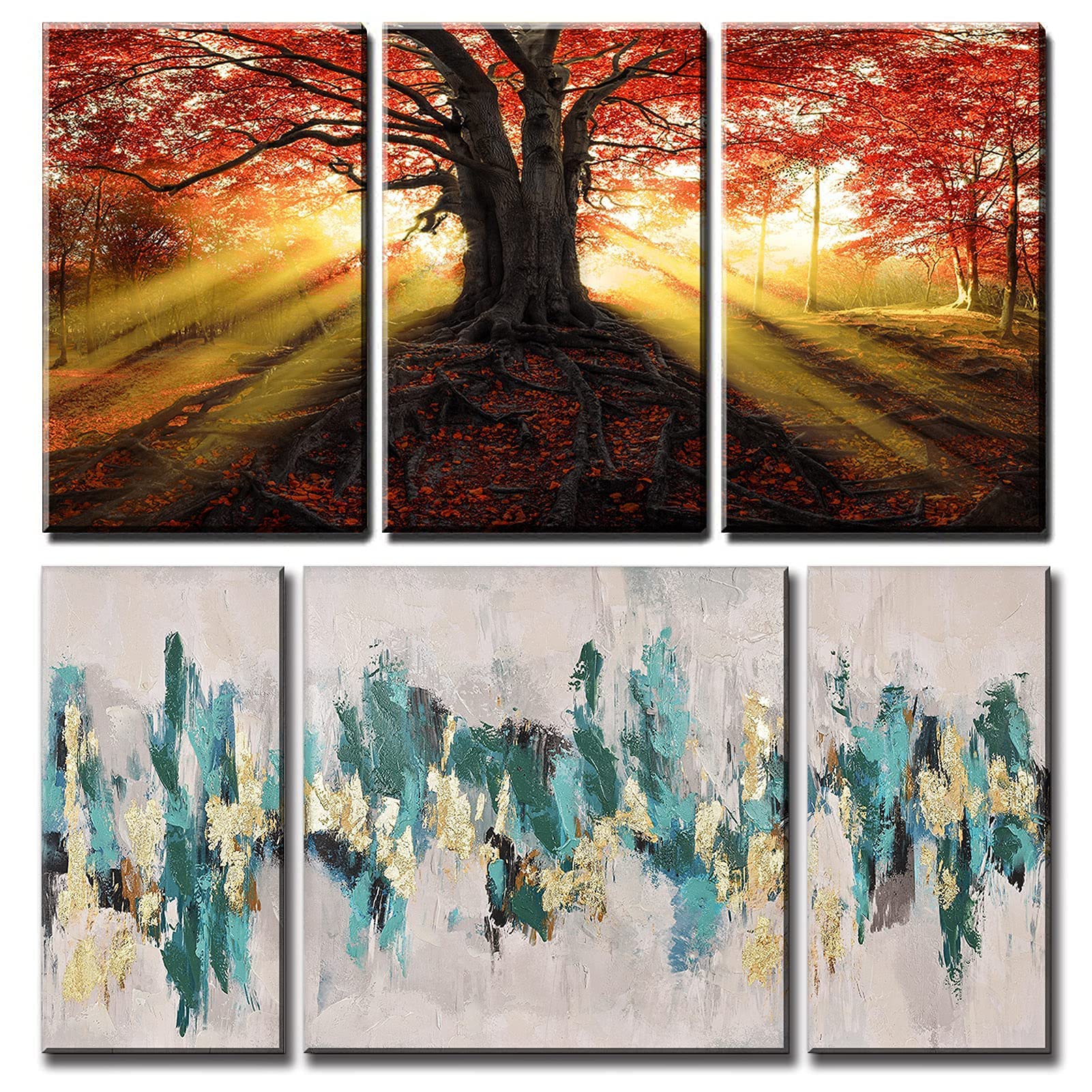 SDMikeFlax 2-Piece Large Canvas Wall Art Set - 48x26 Inch Tree Nature & 48x24 Inch Abstract Teal Painting - Modern Home Decor for Living Room, Bedroom, Bathroom | Perfect for Housewarming Gifts & Interior Design