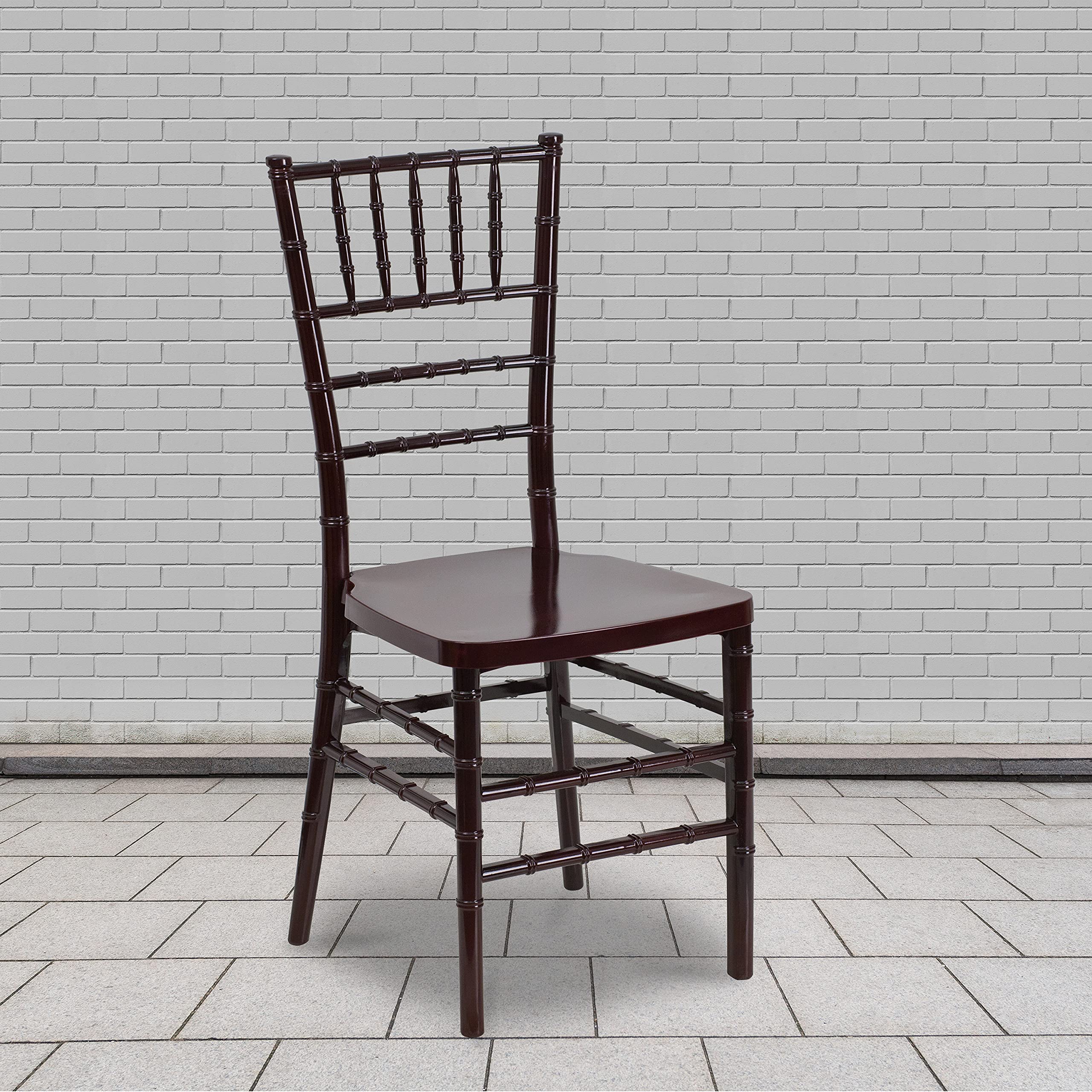 EMMA + OLIVER 2 Pack Mahogany Resin Stackable Chiavari Chairs - Elegant Banquet, Wedding & Event Furniture for Indoor/Outdoor Parties, Receptions & Dining Areas