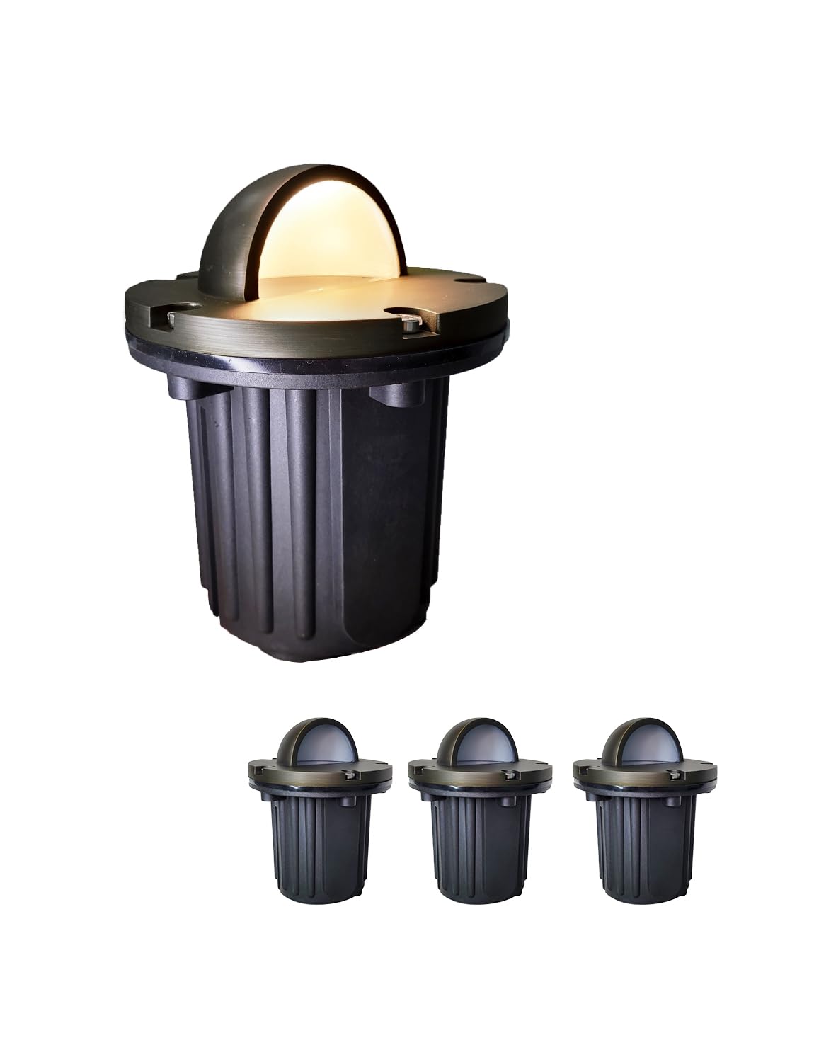 12V Low Voltage MALORY Brass Top Cover Landscape Well Lights (6''H) - 4-Pack Outdoor In-Ground Lighting for Pathway, Driveway, Garden - Perfect for Patio, Yard & Landscape Illumination (Beacon Top, No Bulb Included)