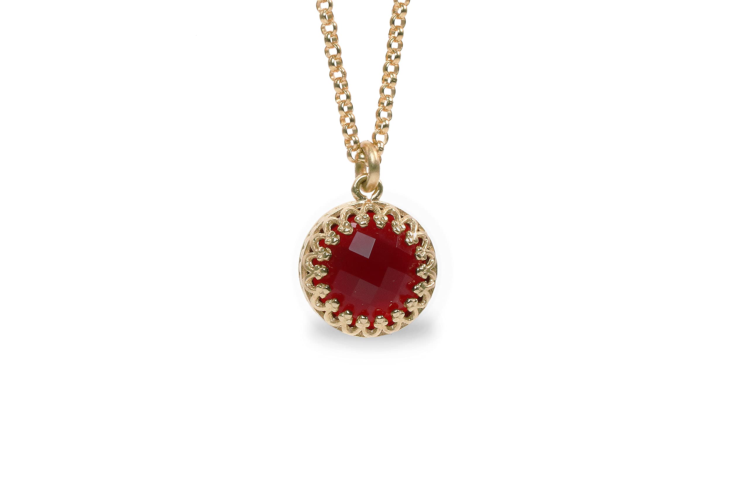 14K Rose Gold Garnet Necklace - Round Pendant Birthstone Jewelry for Women, Handmade Fashion Necklace with Natural Gemstone | Perfect Gift for Anniversary, Valentine's Day & Special Occasions