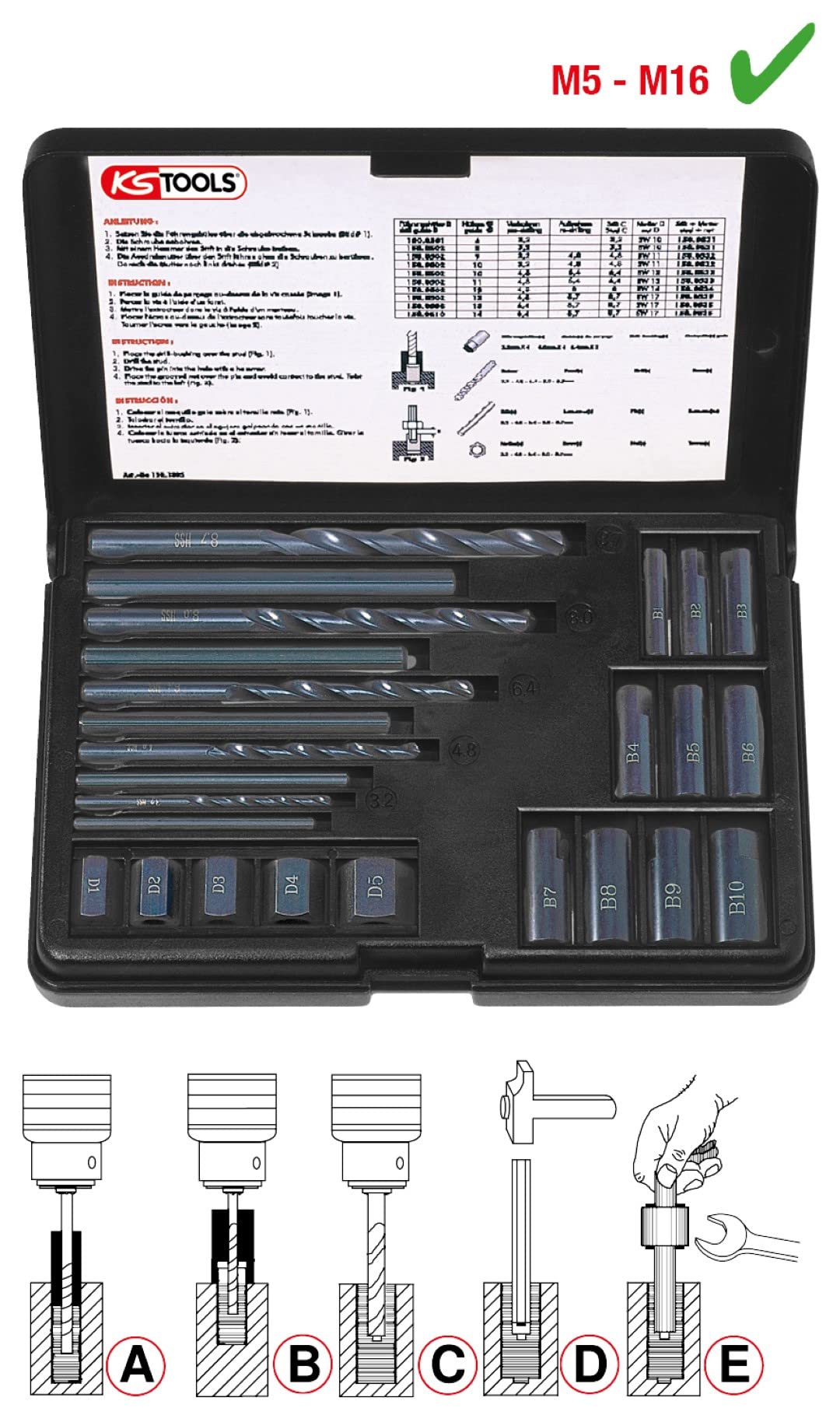 KS TOOLS 150.1305 Stud Extractor Set - 25 Piece Bolt Remover Kit for Damaged Screws & Broken Studs | Professional Automotive Repair Tool for Mechanics & DIY Projects