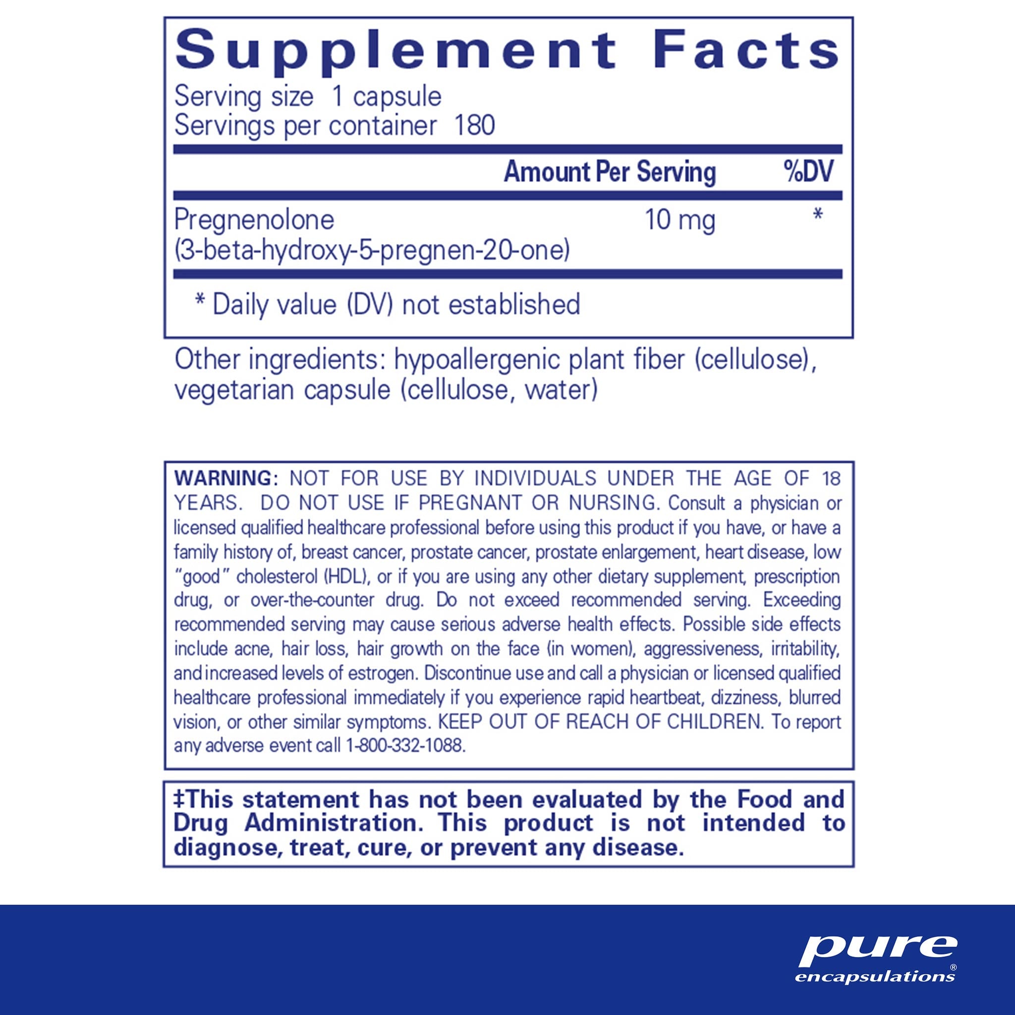 Pure Encapsulations Pregnenolone 10 mg Supplement - Hormone Support for Stress Relief & Energy - Supports Cognitive Function & Mood Balance - Ideal for Daily Wellness & Anti-Aging Routine