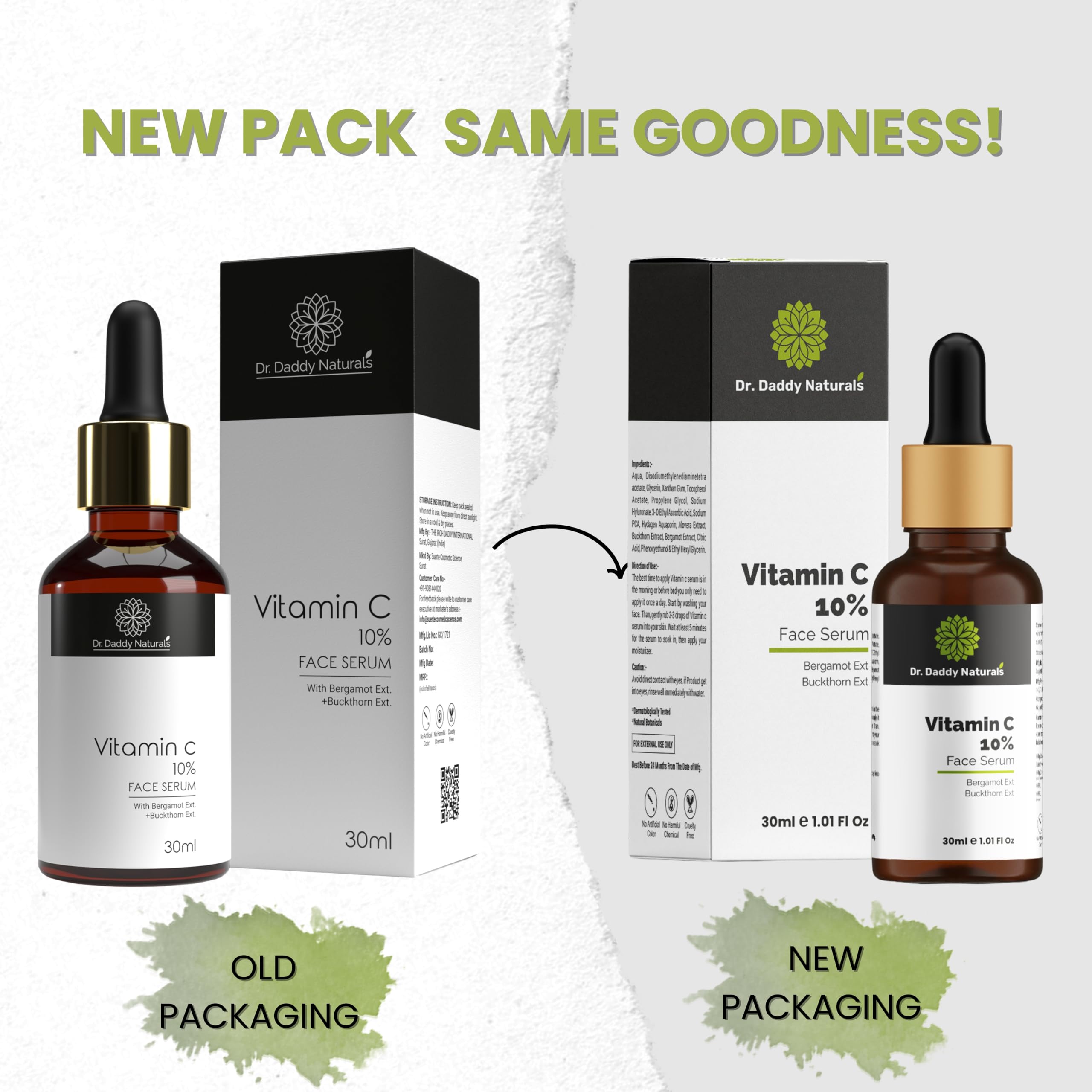 Dr. Daddy Naturals Vitamin C Face Serum with Hyaluronic Acid & Bergamot Extract - Skin Brightening Serum for Hyperpigmentation, Dark Spots & Wrinkles - Fragrance Free, 30ml - Perfect for Daily Skincare Routine & Nighttime Repair