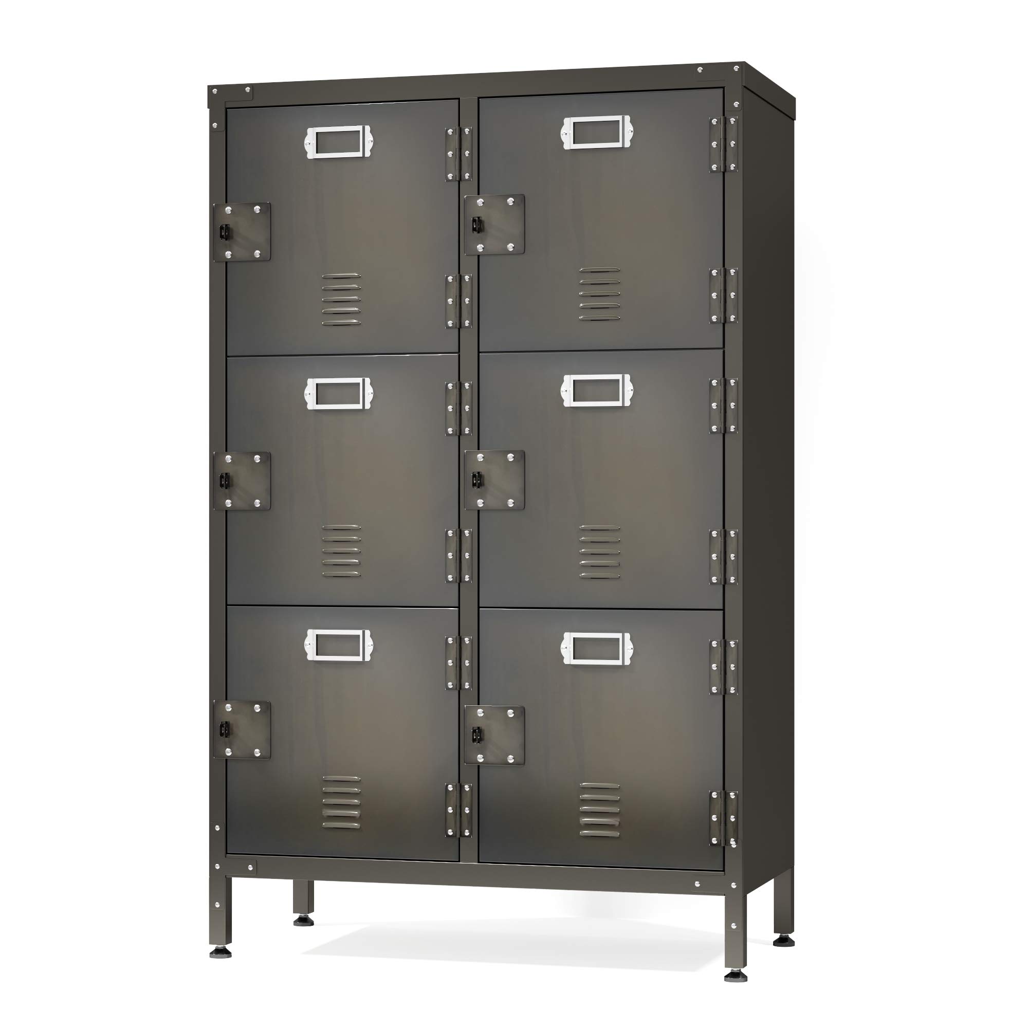 Industrial Metal Storage Cabinet with Lockable Doors & Shelves - Heavy Duty Steel Garage Cabinet for Home, Office & Workshop - Retro Grey 6 Magnetic Door Cabinet with Hanging Rod - Perfect for Tool Storage, Garage Organization & Home Office Supplies