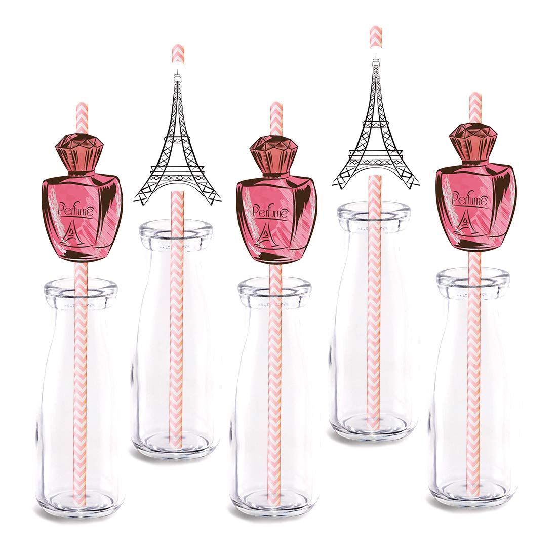 24-Pack Paris Party Straws - Colorful Paper Decorative Drinking Straws for Birthday Parties, Baby Showers & Celebrations | Perfect for Themed Events, Girls' Birthday Decor & Festive Beverage Serving