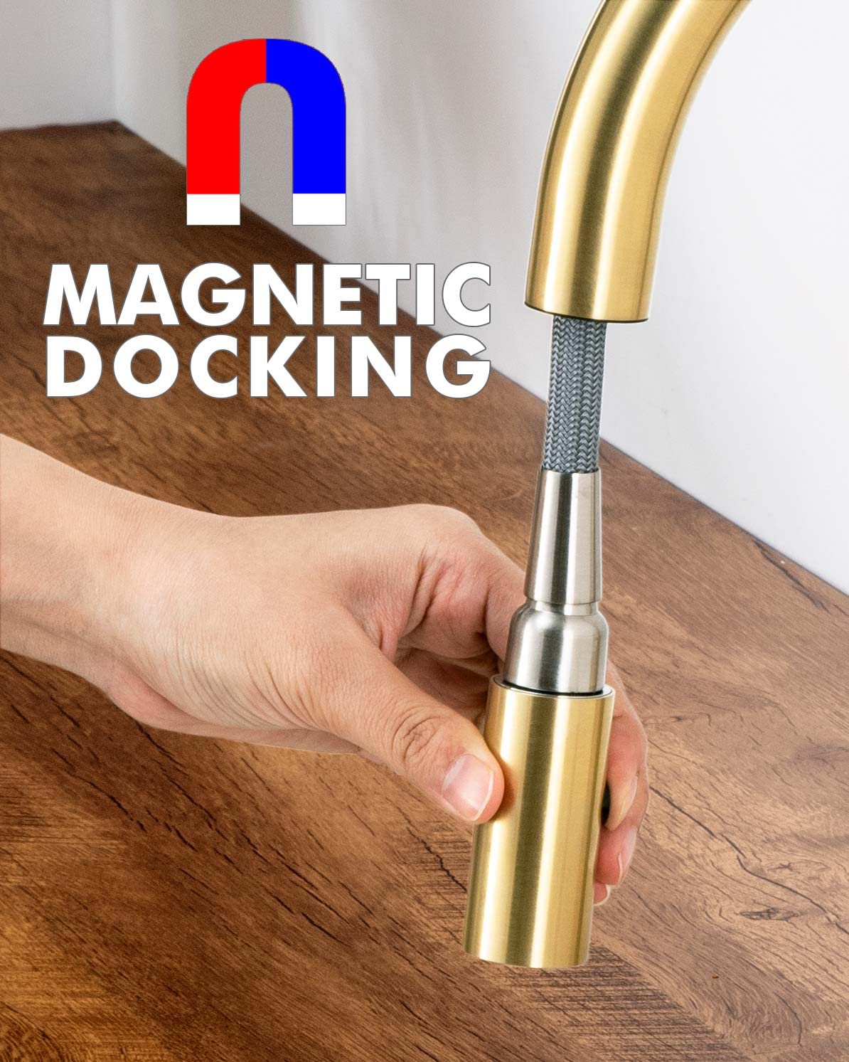 Darnok 79723LG Mia Brushed Light Gold Kitchen Faucet with Pull Down Sprayer - 15.6