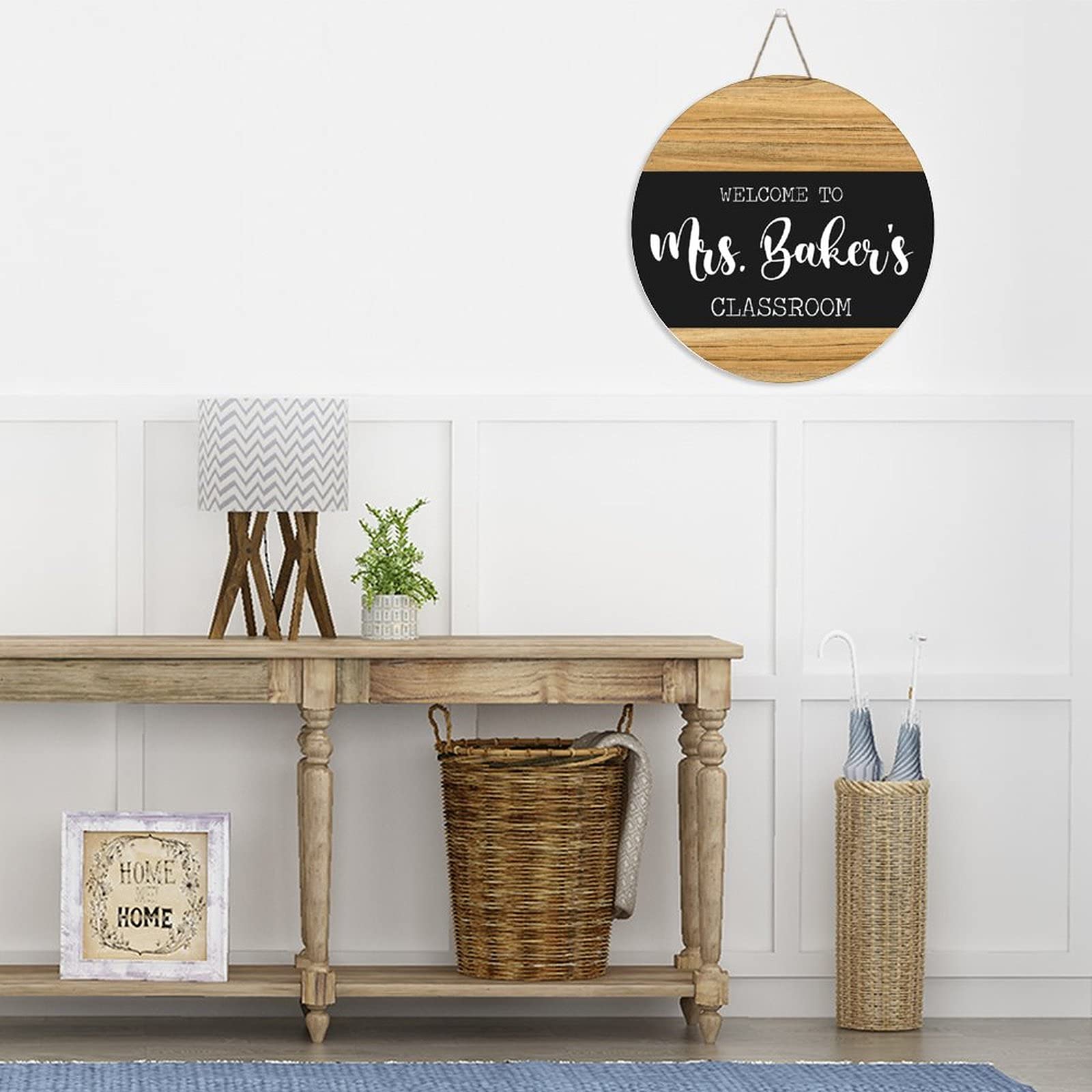 Personalized Wooden Teacher Name Sign - Custom Circle Classroom Door Hanger 12x12 Inch - New Teacher Gift, Back to School Present, Welcome Sign for Front Door Decor - Perfect for Classroom Decorations, Teacher Appreciation Gifts & First Day of School