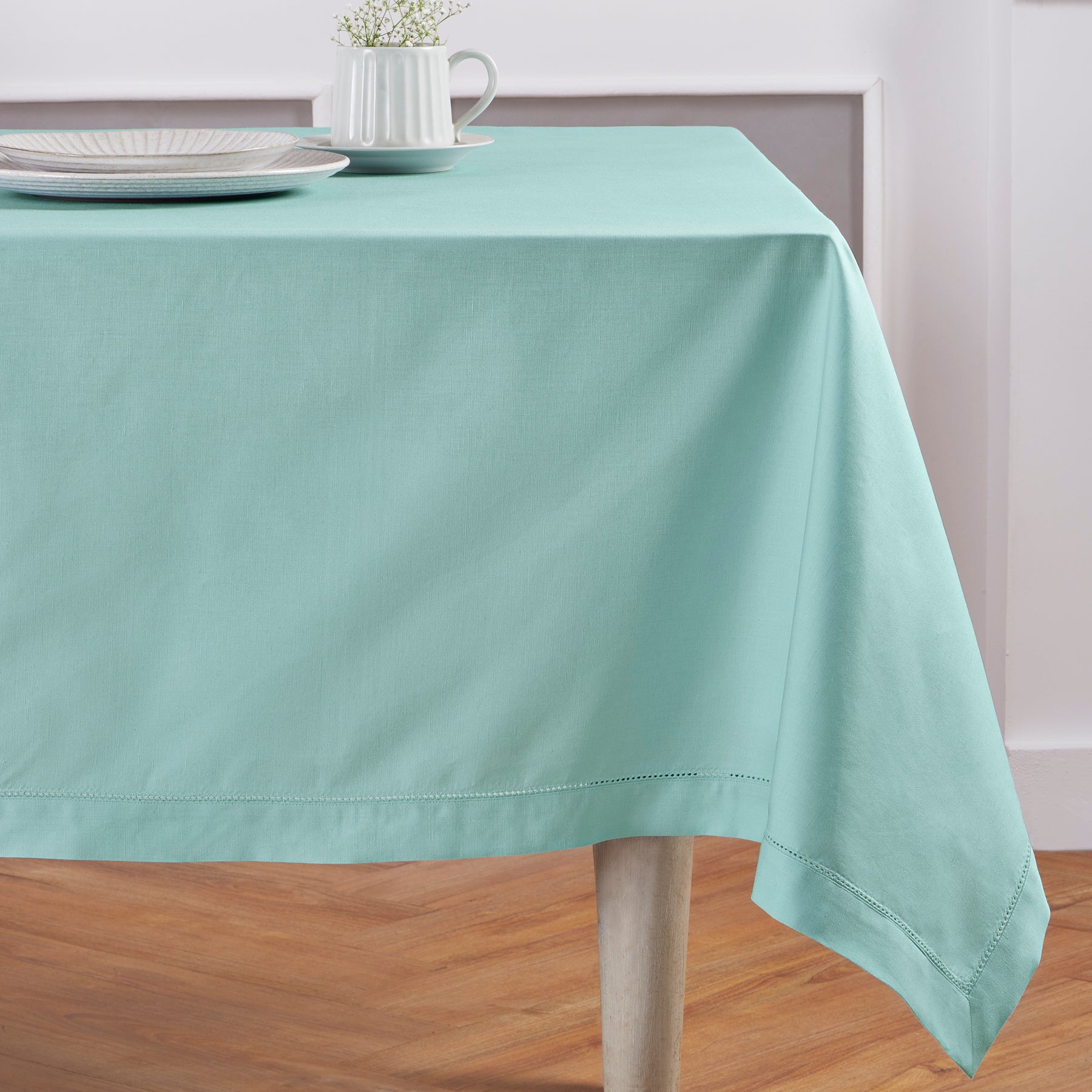 Premium Cotton Linen Hemstitch Tablecloth - Elegant Dining Table Cover for Home Decor, Parties & Special Occasions