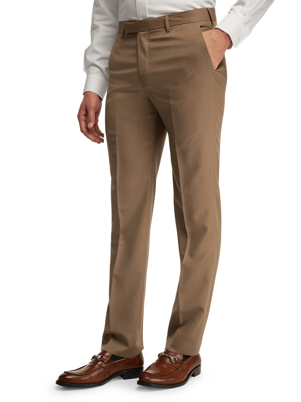 Premium Wool Gabardine Dress Pants for Men - Light Brown Classic Office & Business Casual Trousers