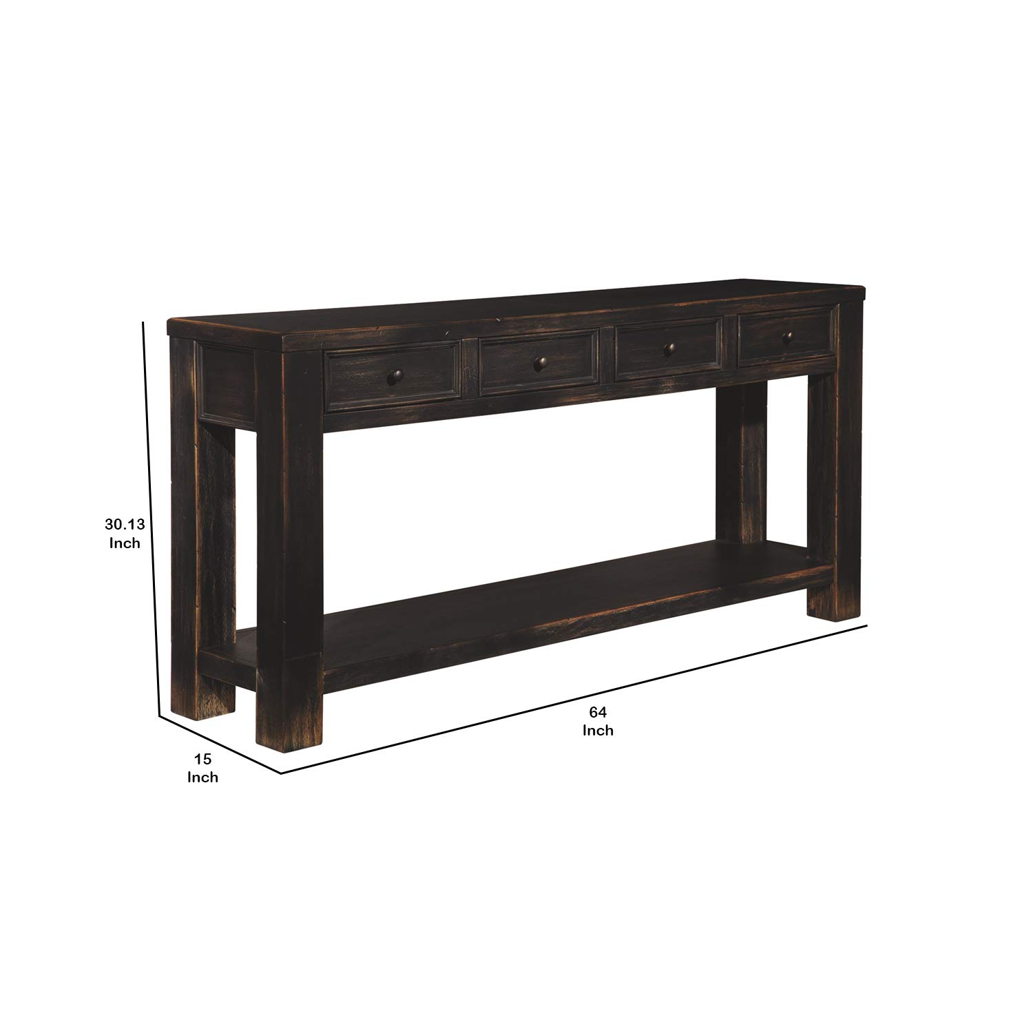 Benjara Black Wooden Sofa Table with 4 Drawers & Shelf - Stylish End Table for Living Room, Bedroom, or Office Use