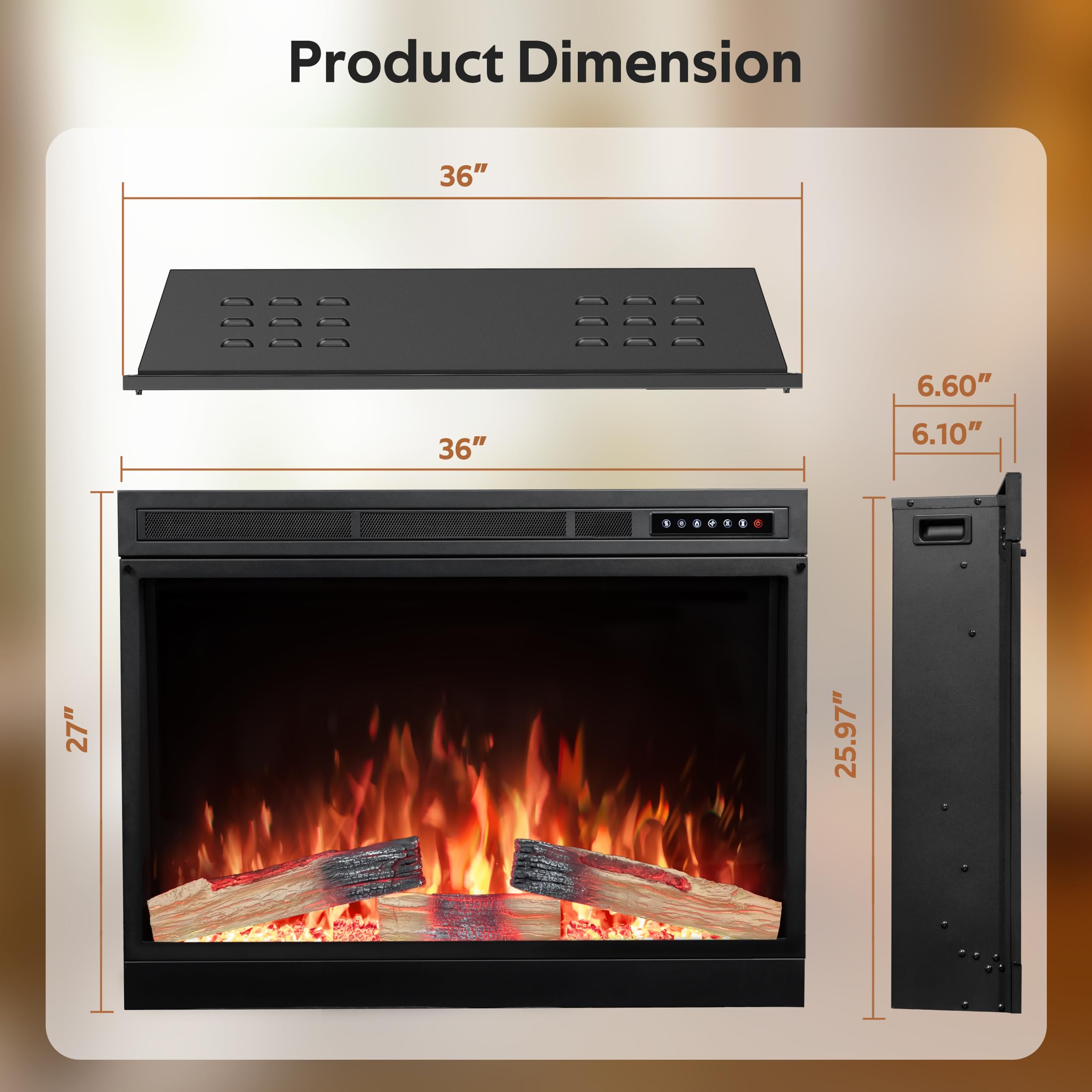 Xbeauty 36 Inch Electric Fireplace Insert with Remote Control, Timer, 4 Flame Colors - 750W/1500W Heater with Overheat Protection & Touch Screen - Perfect for Living Room, Bedroom, and Office Warming