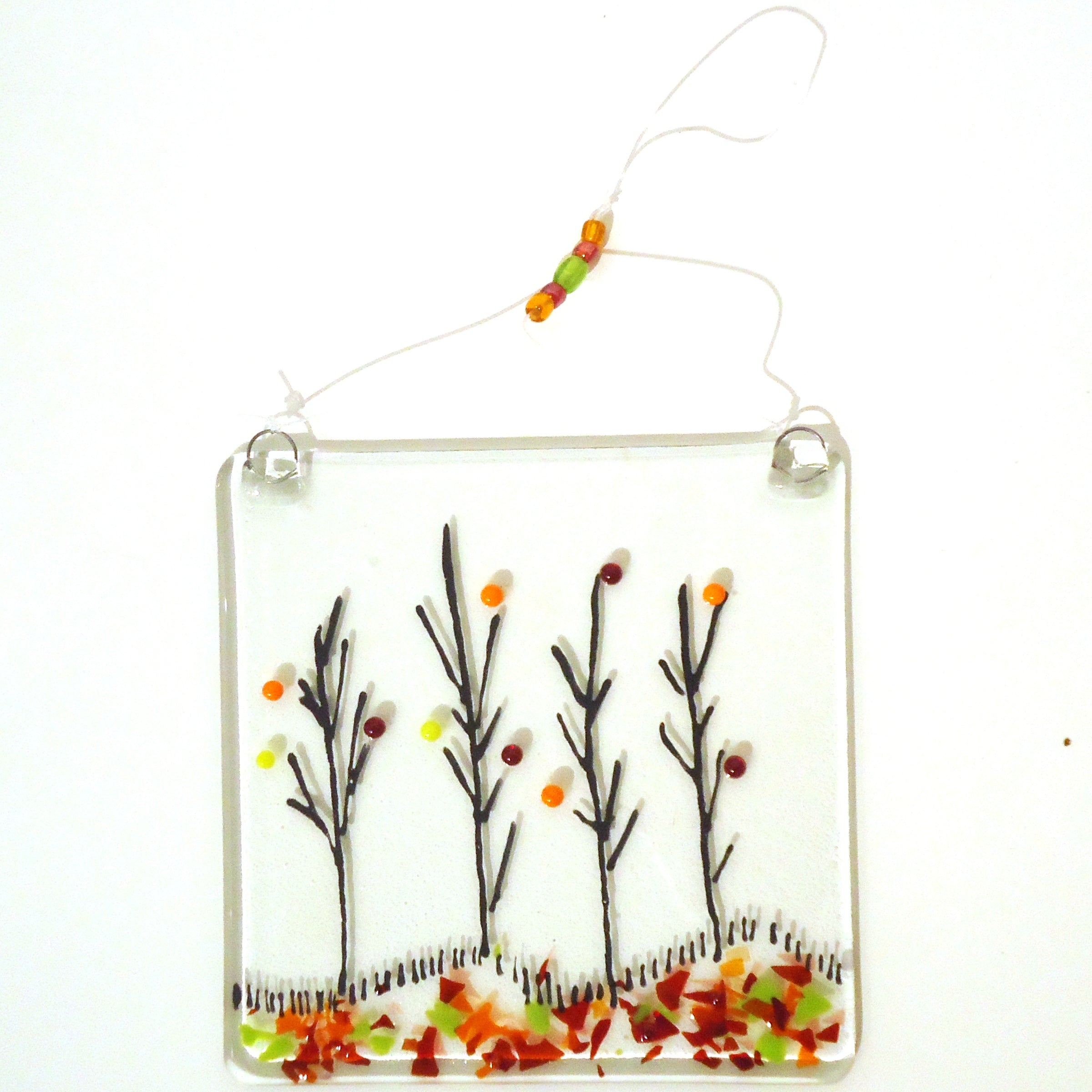 Handmade Fused Glass Wildflower Suncatcher - Autumn Leaves Design - Window Decor for Home & Office - Perfect Gift for Nature Lovers