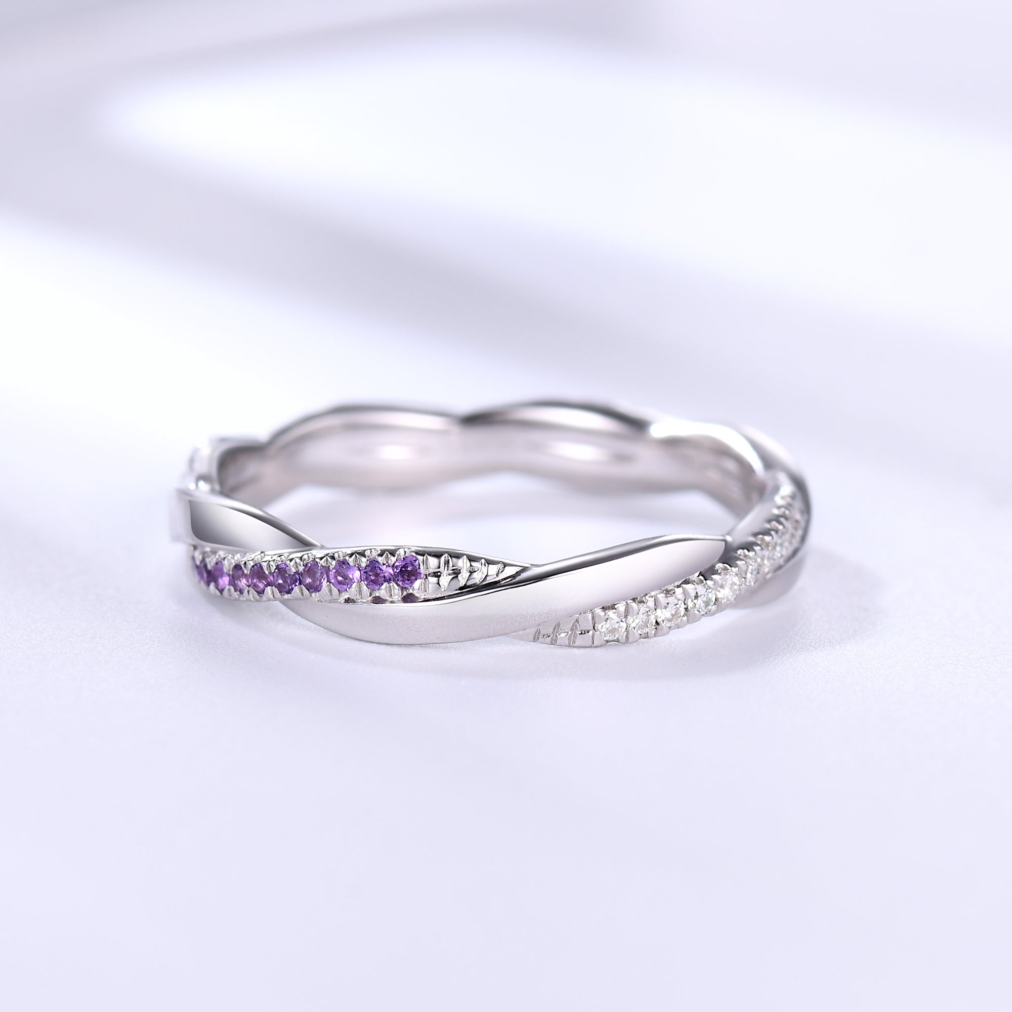 Twisted Amethyst Moissanite White Gold Wedding Band - Full Eternity Ring for Women | Elegant Bridal Jewelry, Anniversary Gift & Special Occasion Ring